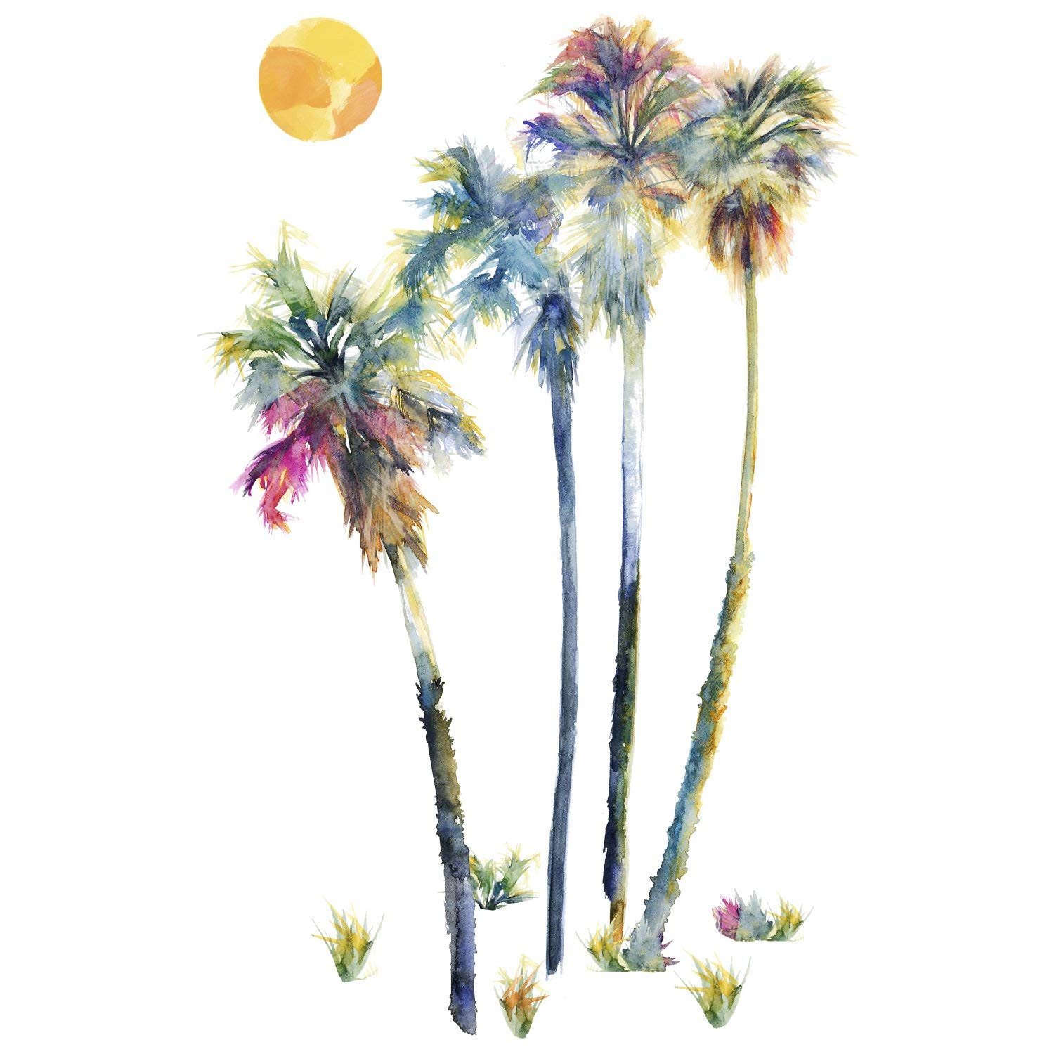 RoomMates RMK2782GM Watercolor Palm Trees Peel & Stick Giant Wall ...