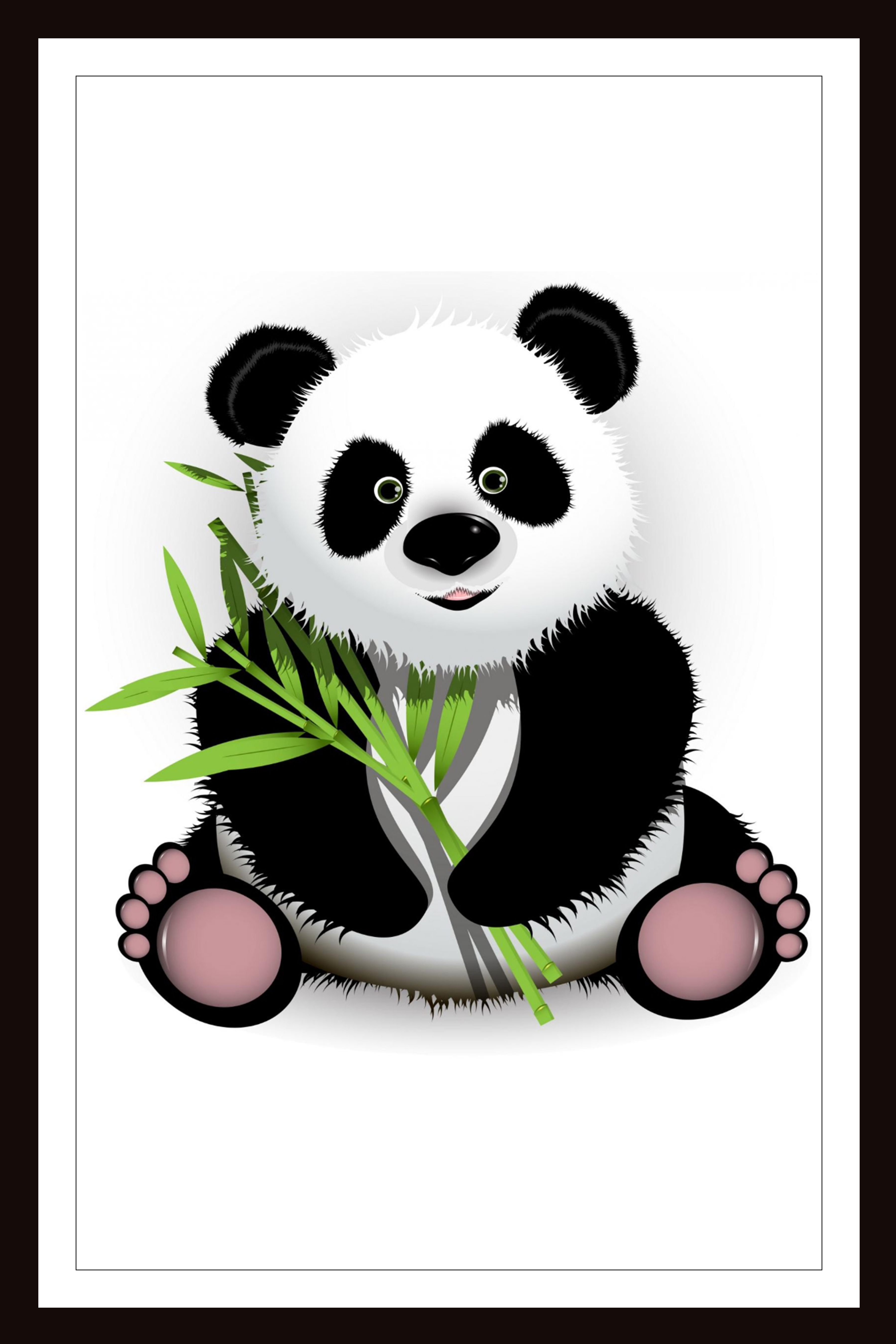 Nordic Cartoon Cute Panda Painting with Frame, Home Decor Wall frame ...