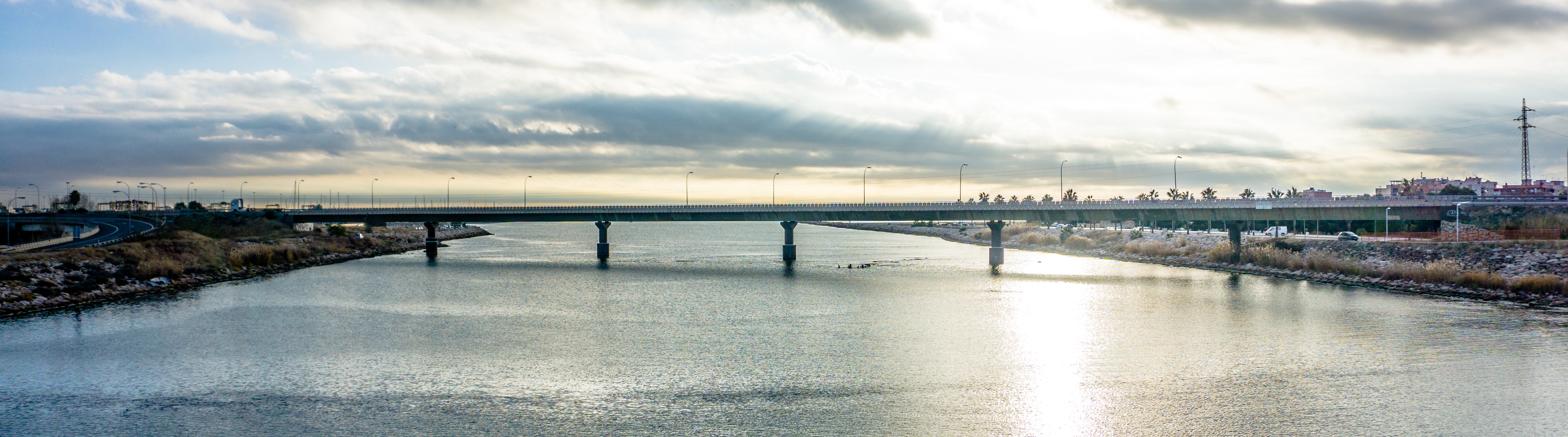 Panoramic Photography of Bridge Under Cloudy Sky, Bay, Panoramic, Sunlight, Sea, HQ Photo
