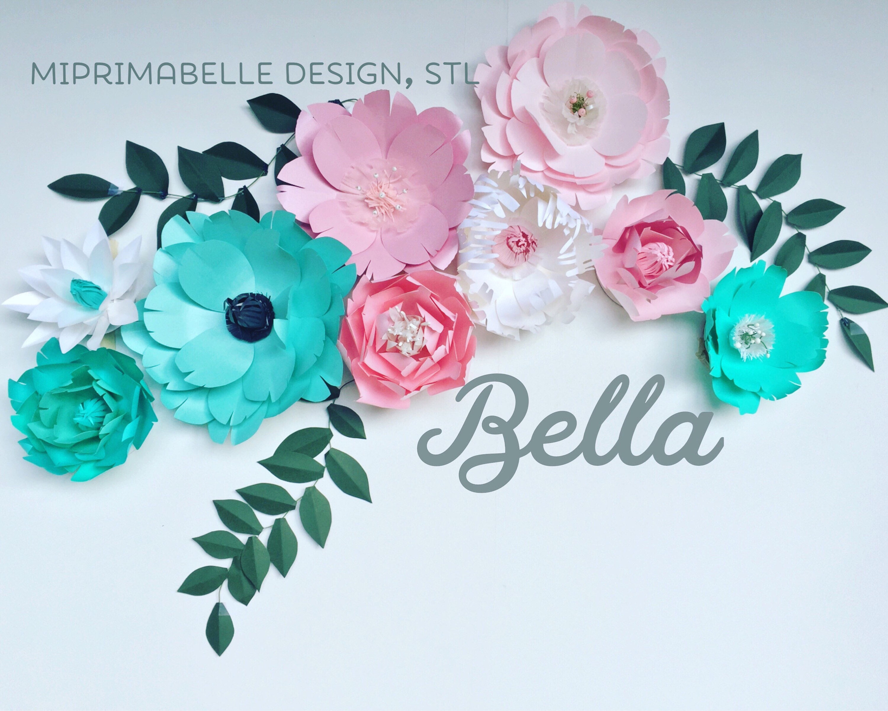 Turquoise wall decor paper flowers wall decor baby girl nursery teal ...