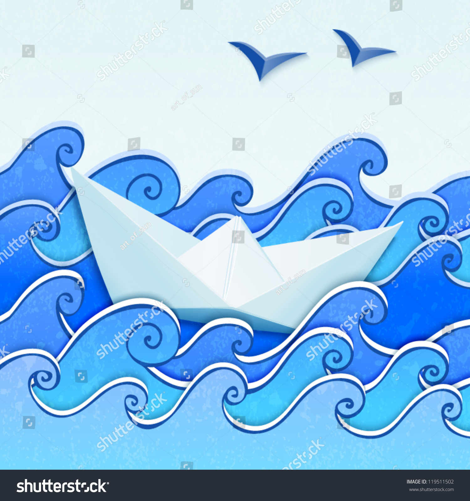 Paper Boat Blue Sketched Paper Sea Stock Vector 119511502 - Shutterstock