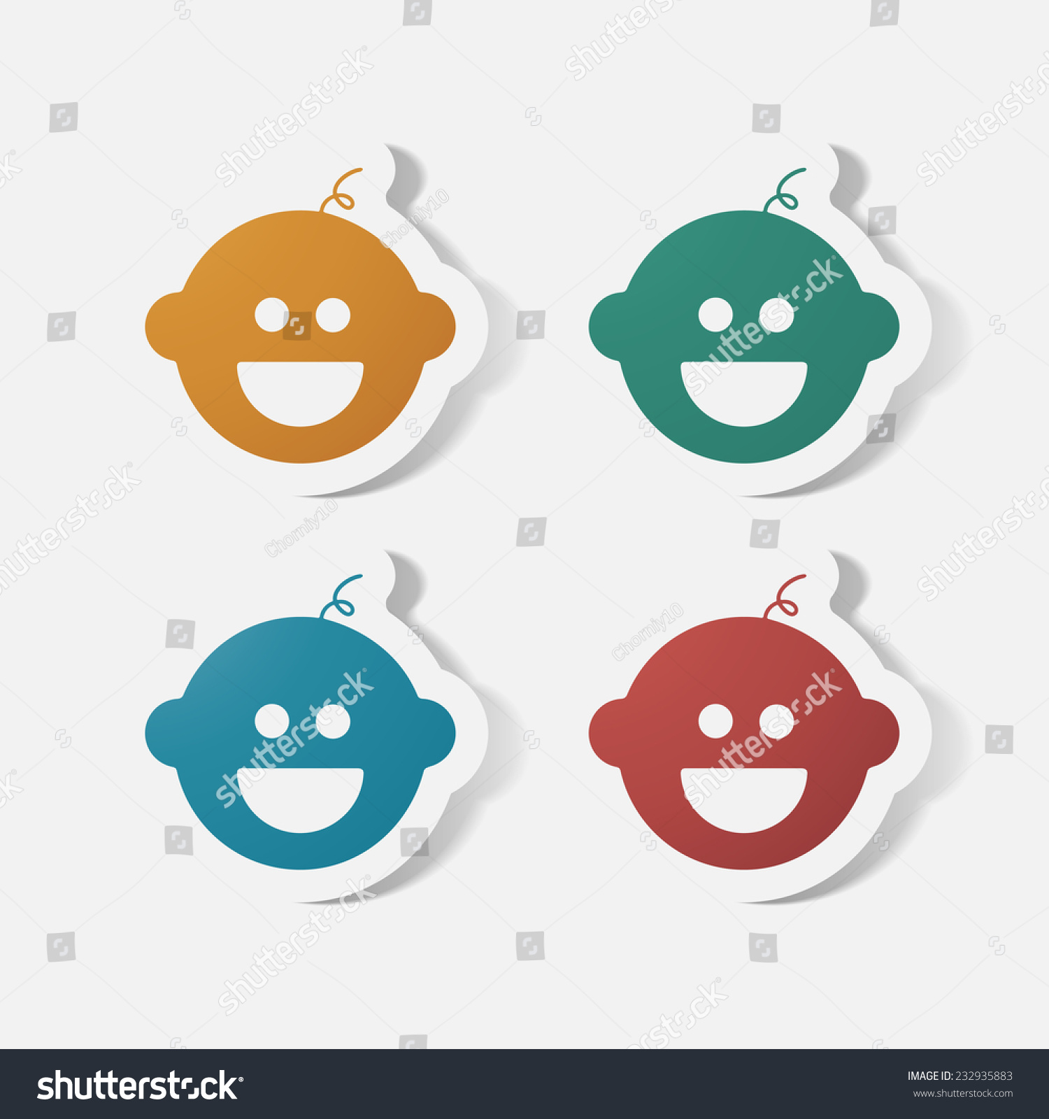 Paper Clipped Sticker Baby Face Boy Stock Illustration 232935883 ...