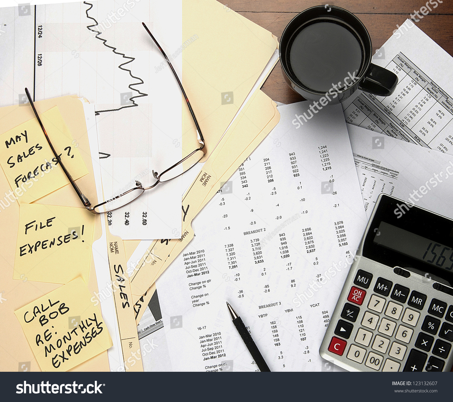 Desk Financial Papers Calculator Coffee Cup Stock Photo (Royalty ...