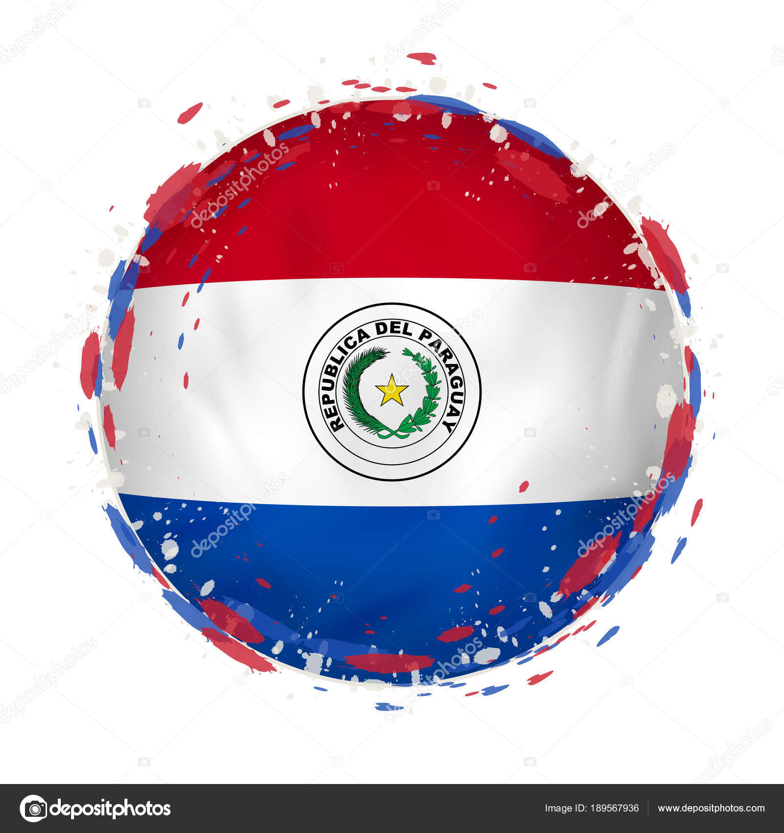 Round grunge flag of Paraguay with splashes in flag color. — Stock ...