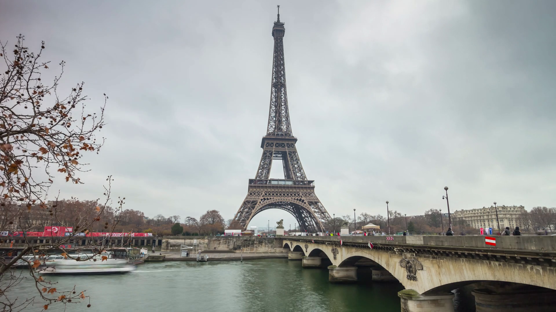day paris city famous seine river jena bridge eiffel tower panorama ...