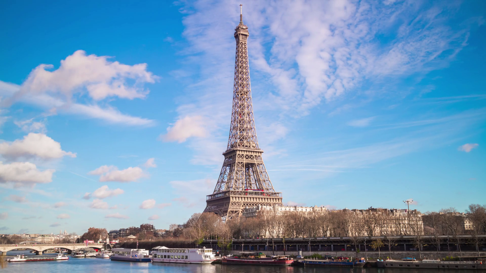 sunny day paris city most famous eiffel tower seine river panorama ...