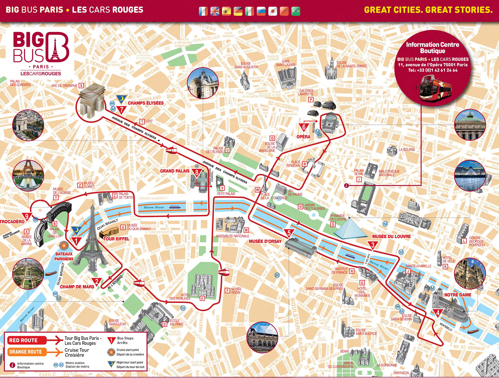 Map of Paris tourist attractions, sightseeing & tourist tour