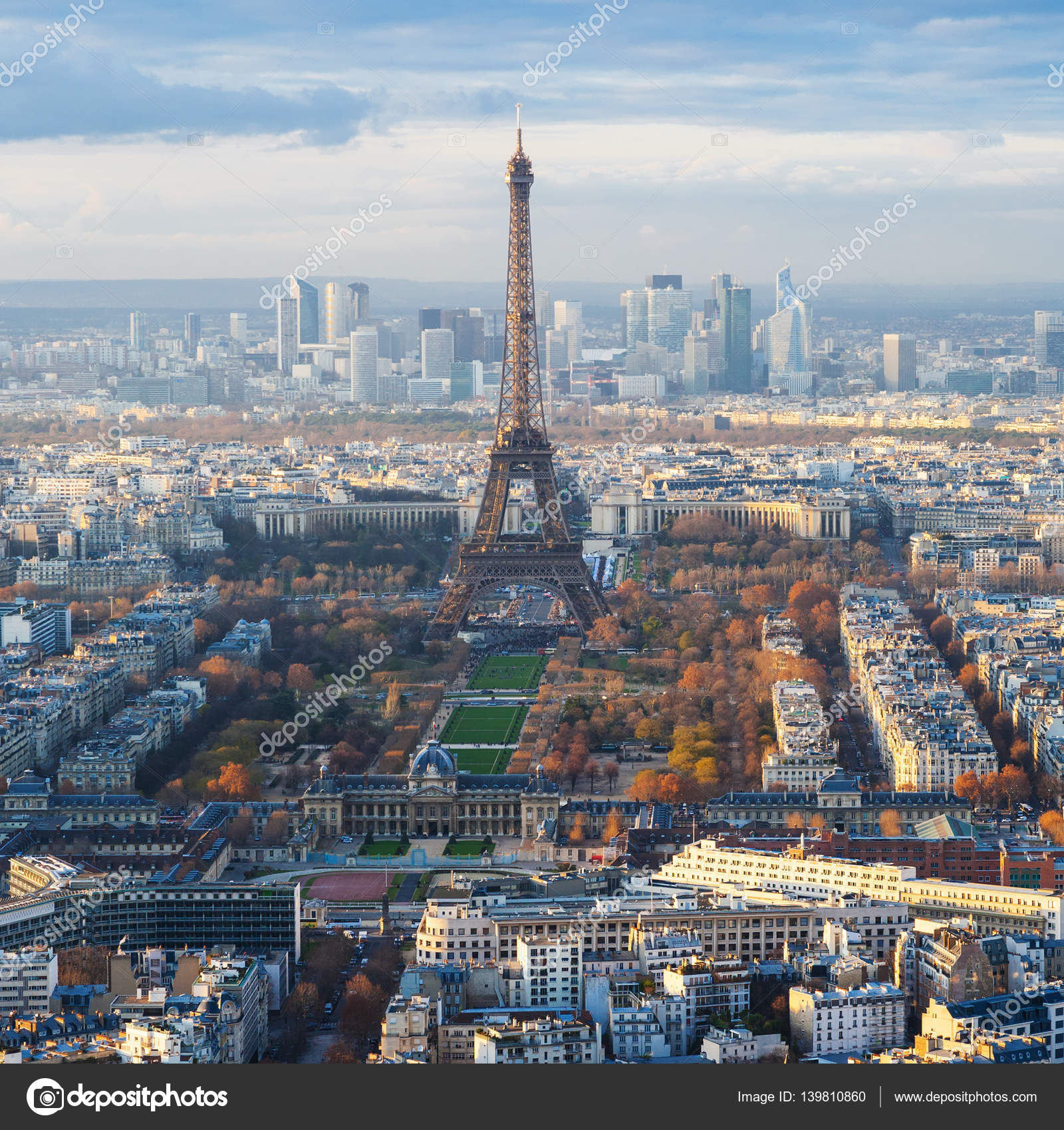 Paris skyline with Eiffel Tower over Champ de Mars — Stock Photo ...