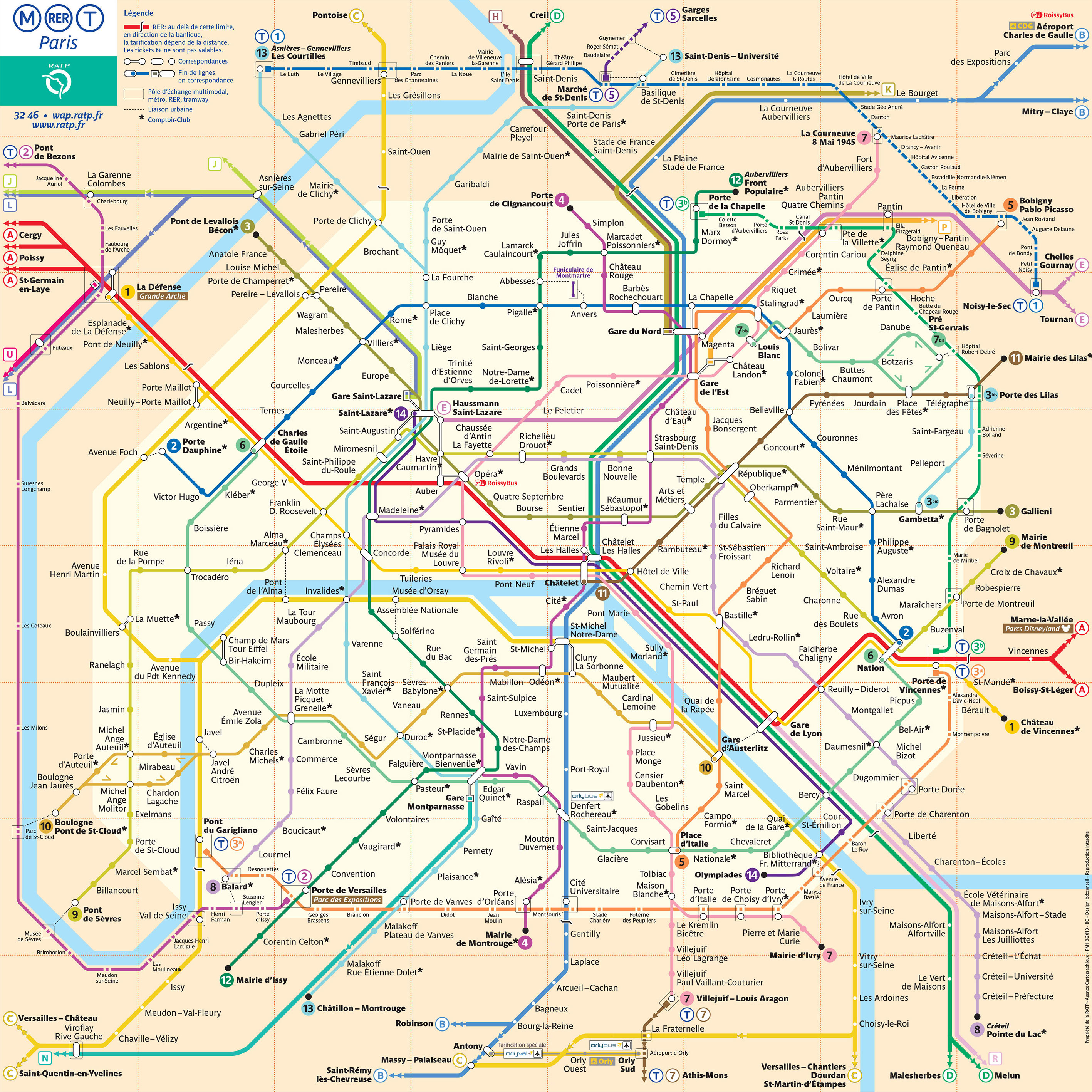 Map of Paris subway, underground & tube (metro): stations & lines