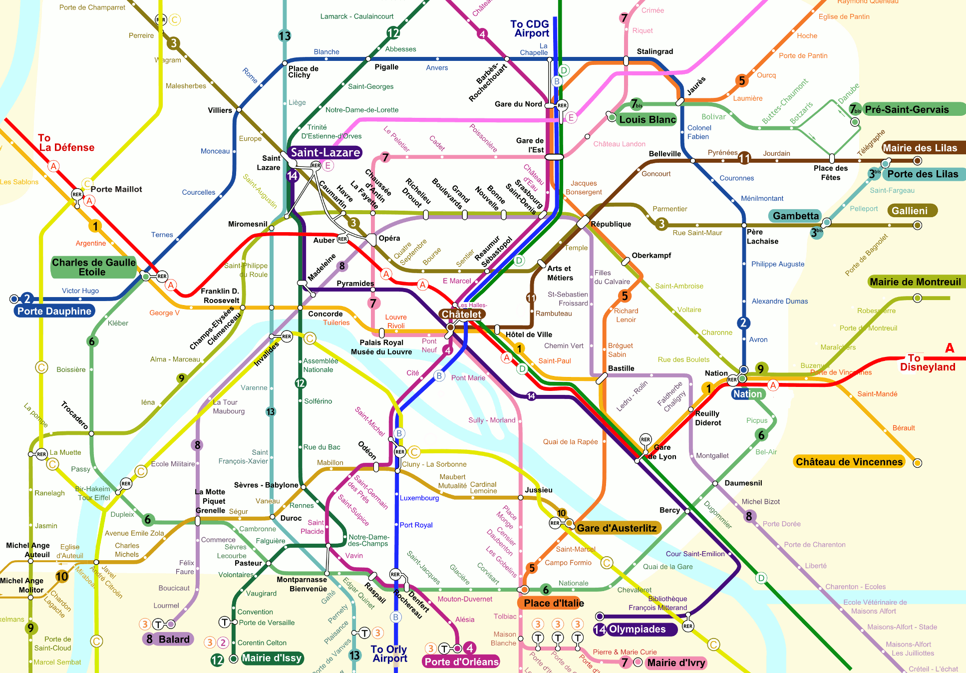 Central Paris metro map - About-France.com