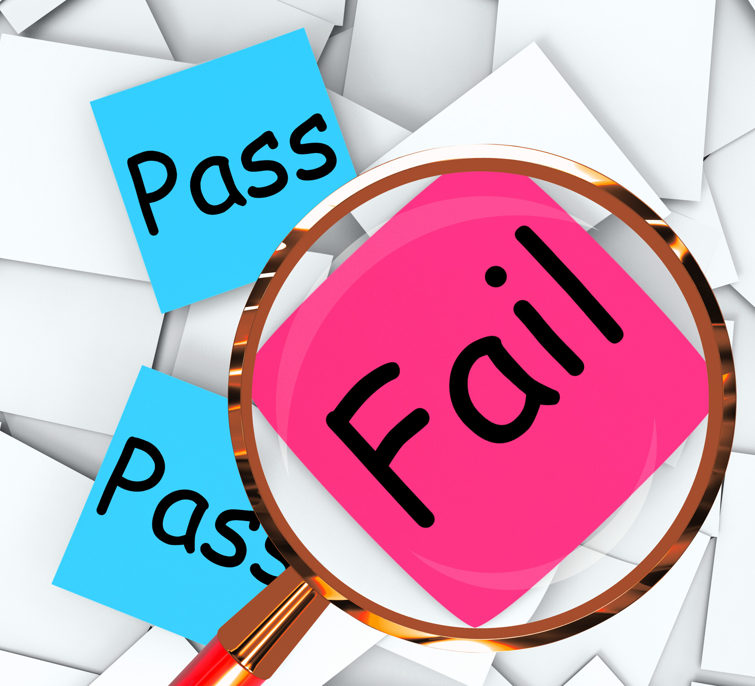 Pass Fail Post-It Papers Mean Satisfactory Or Declined, Acceptable, Unsuccessful, Unsatisfactory, Success, HQ Photo