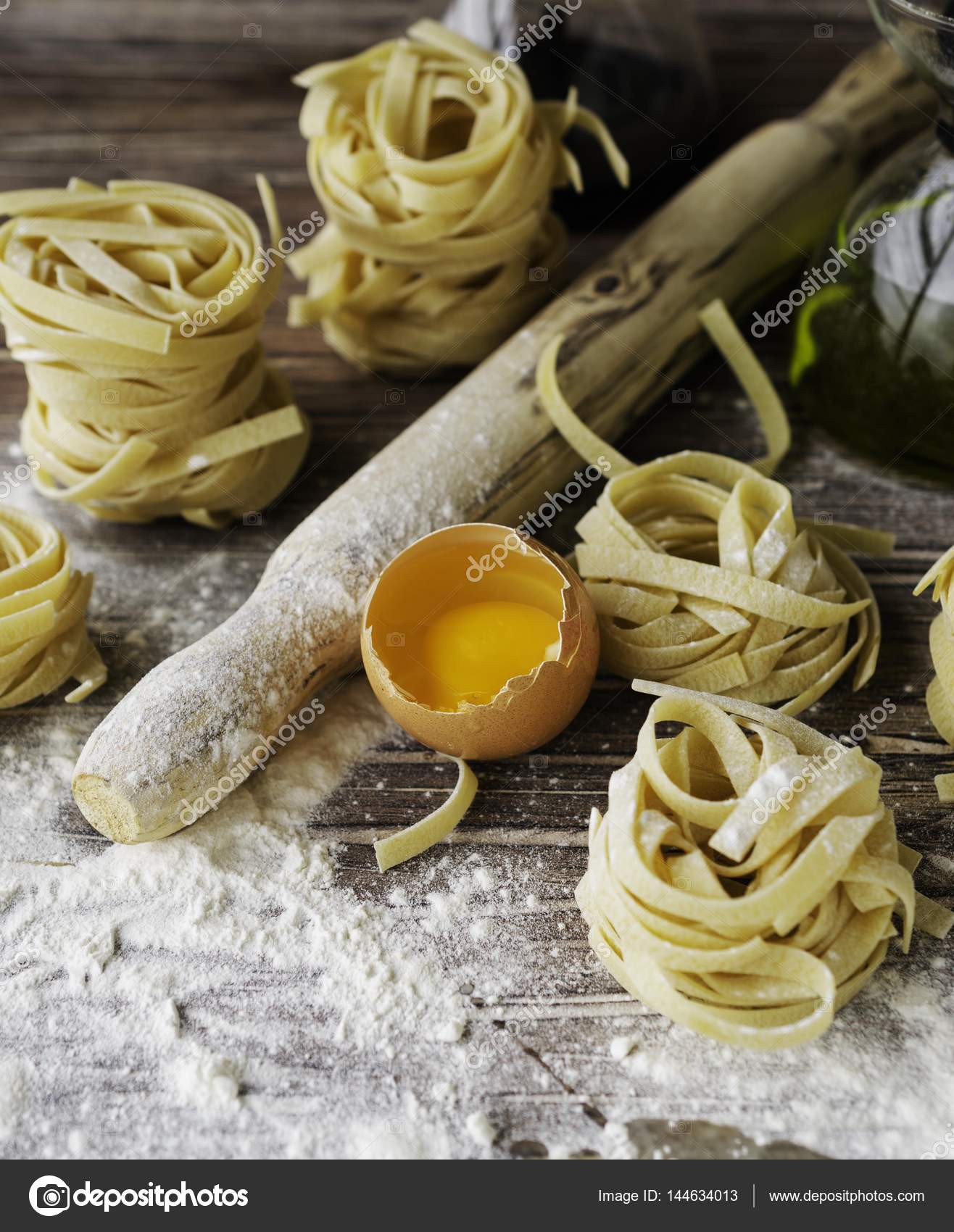 A set of products for cooking pasta with wheat flour, a selective ...