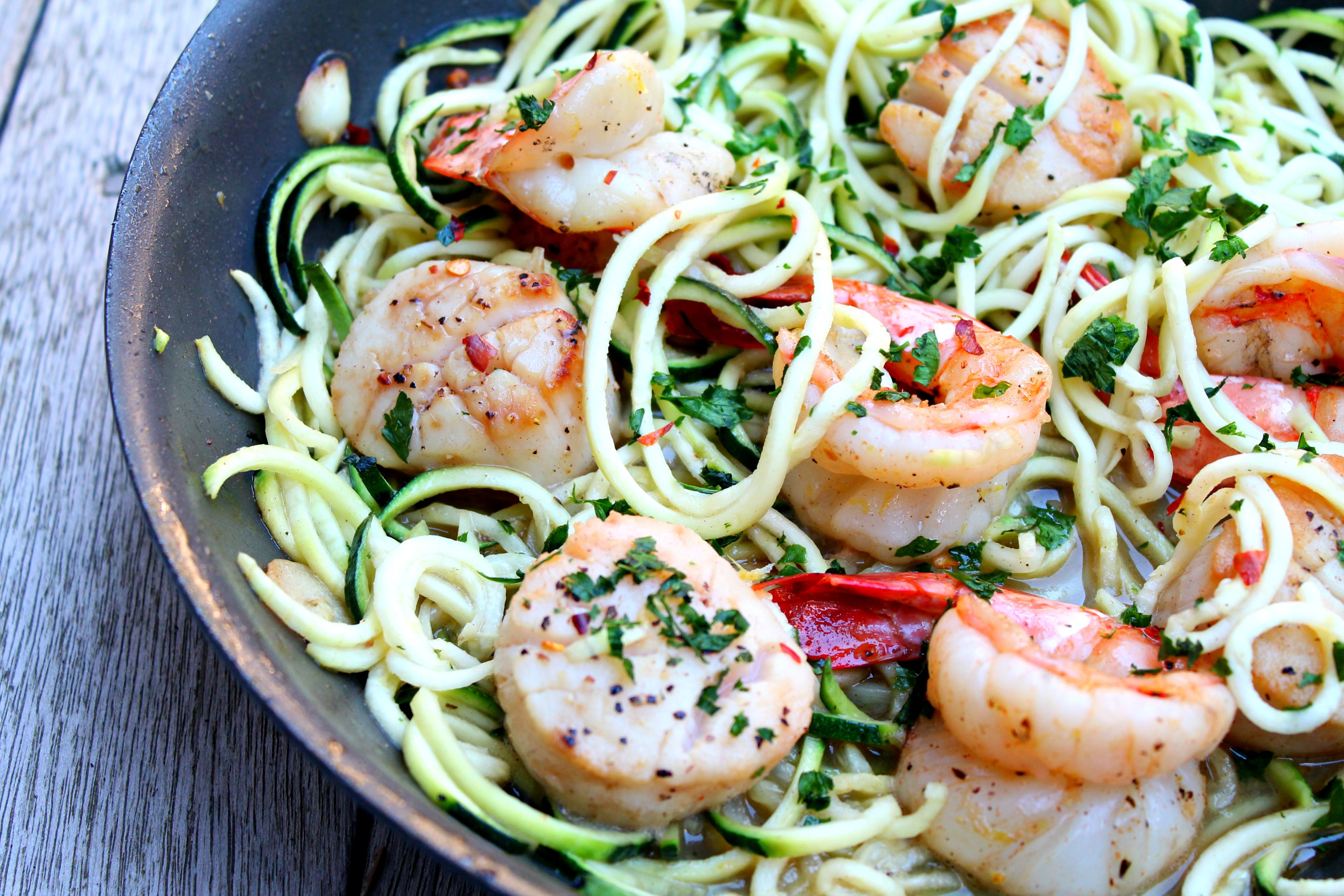 Shrimp and Scallop Scampi with Zucchini Noodles - Cooking with Books
