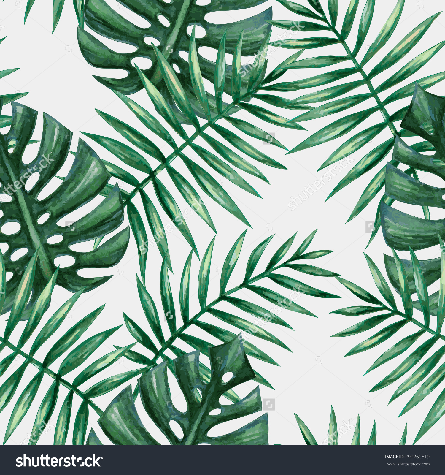 Watercolor tropical palm leaves seamless pattern. Vector ...