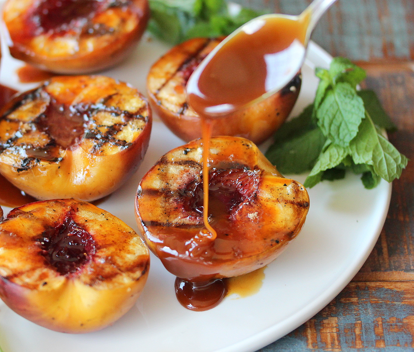Grilled Peaches & Rum Caramel Sauce - How To Feed A Loon