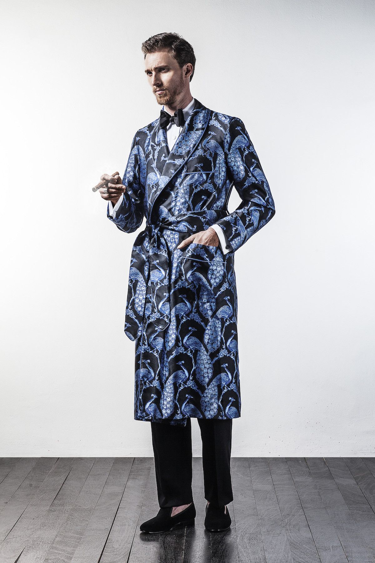 Black & Blue Peacock Silk Jacquard Dressing Gown | MEN'S STYLE ...