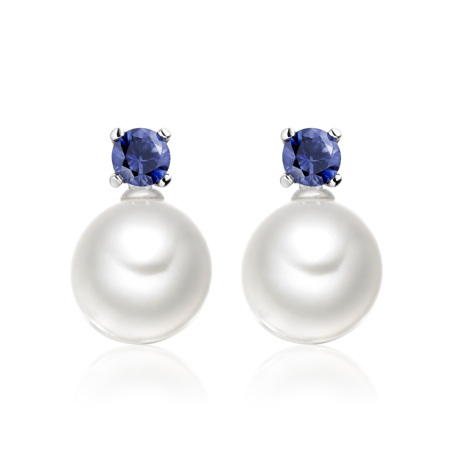 Blue Sapphire Studs in White Gold with Akoya Pearls | Winterson