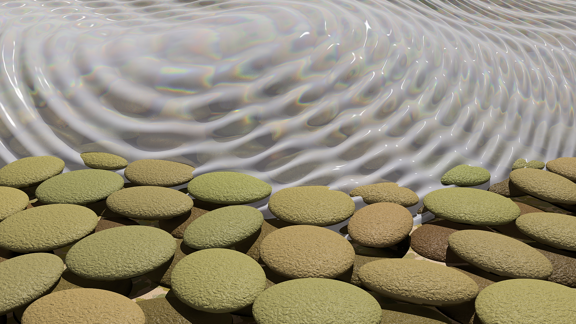 Pebbles by the water, 3d, Pebble, Rainbow, Render, HQ Photo