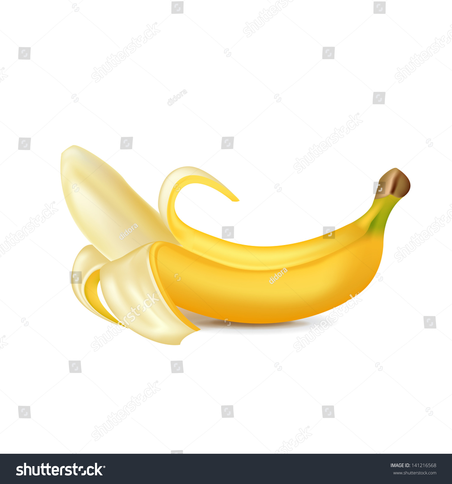 Single Peeled Banana Isolated On White Stock Vector 141216568 ...