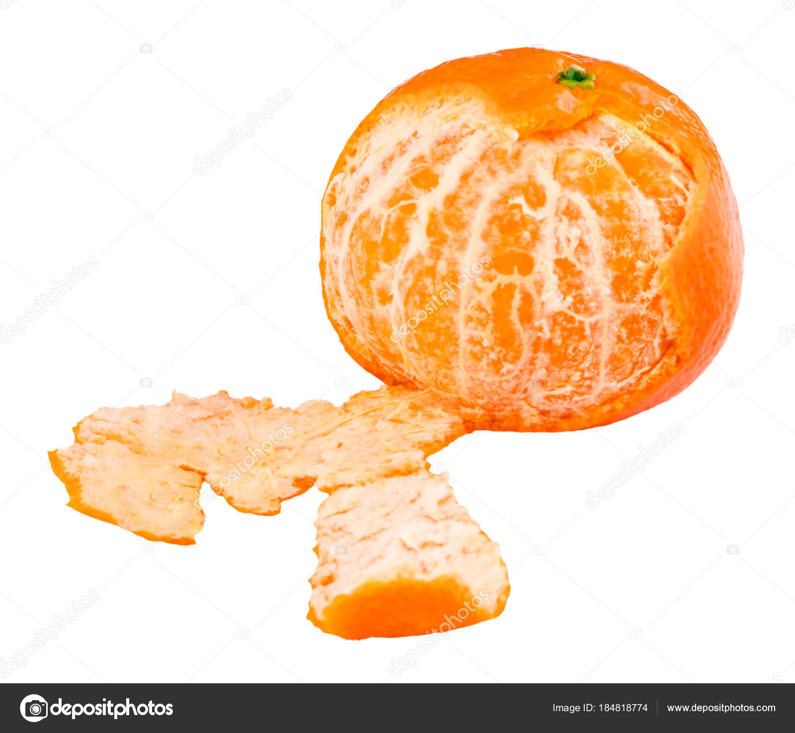 ripe juicy peeled mandarin orange. isolated on white background ...