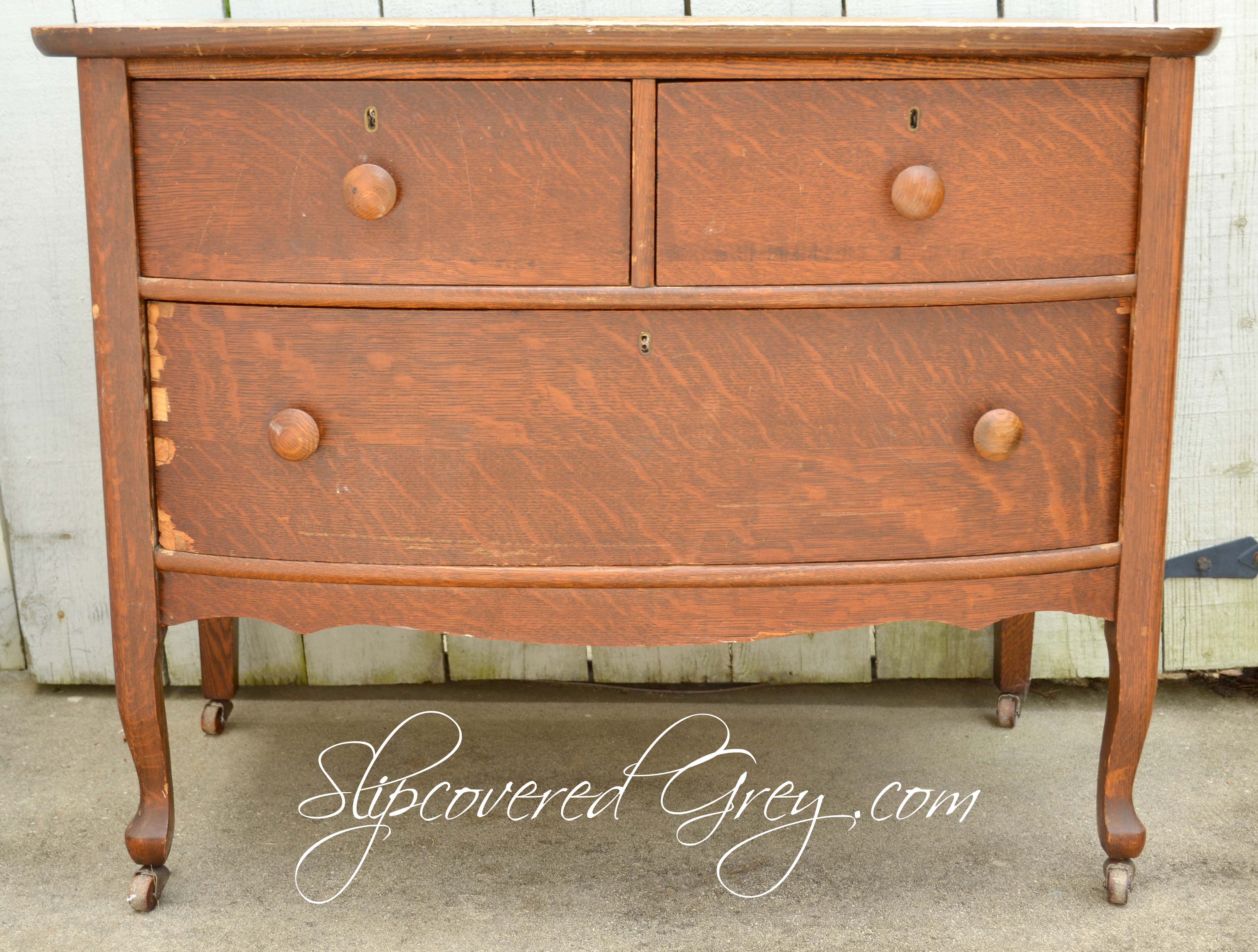 Fix Chipped Veneer The Easy Way - Slipcovered Grey