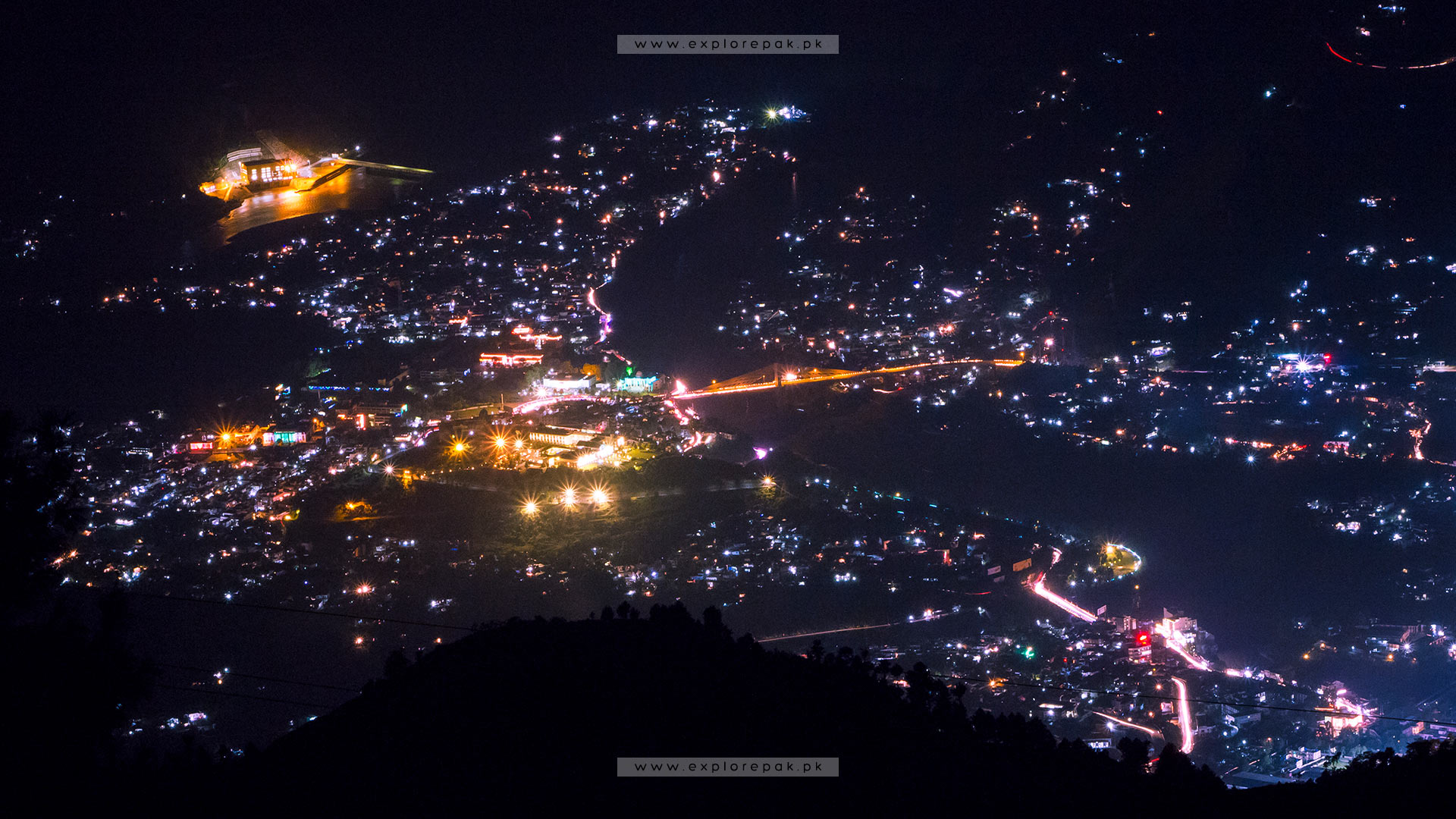 Aerial View of Muzaffarabad City at Night - ExplorePak