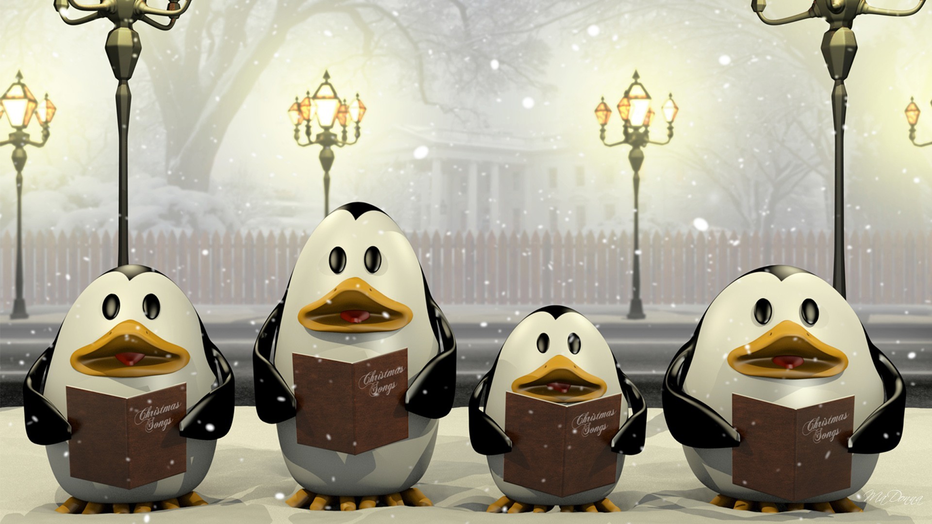 Winter: Singing Penguins Song Winter Caroling Christmas Lights Sing ...