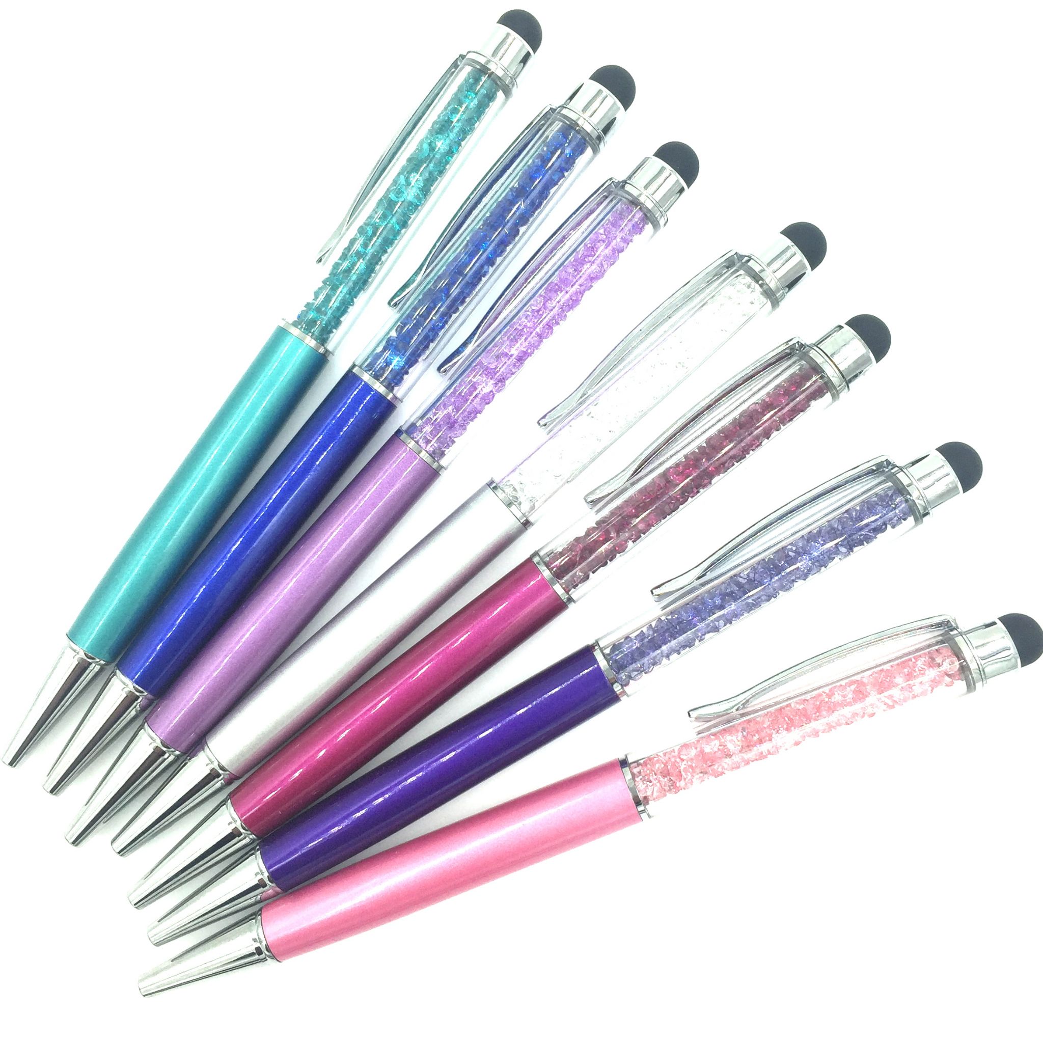 Sparkling ball point crystal pen with stylus - fuchsia pink