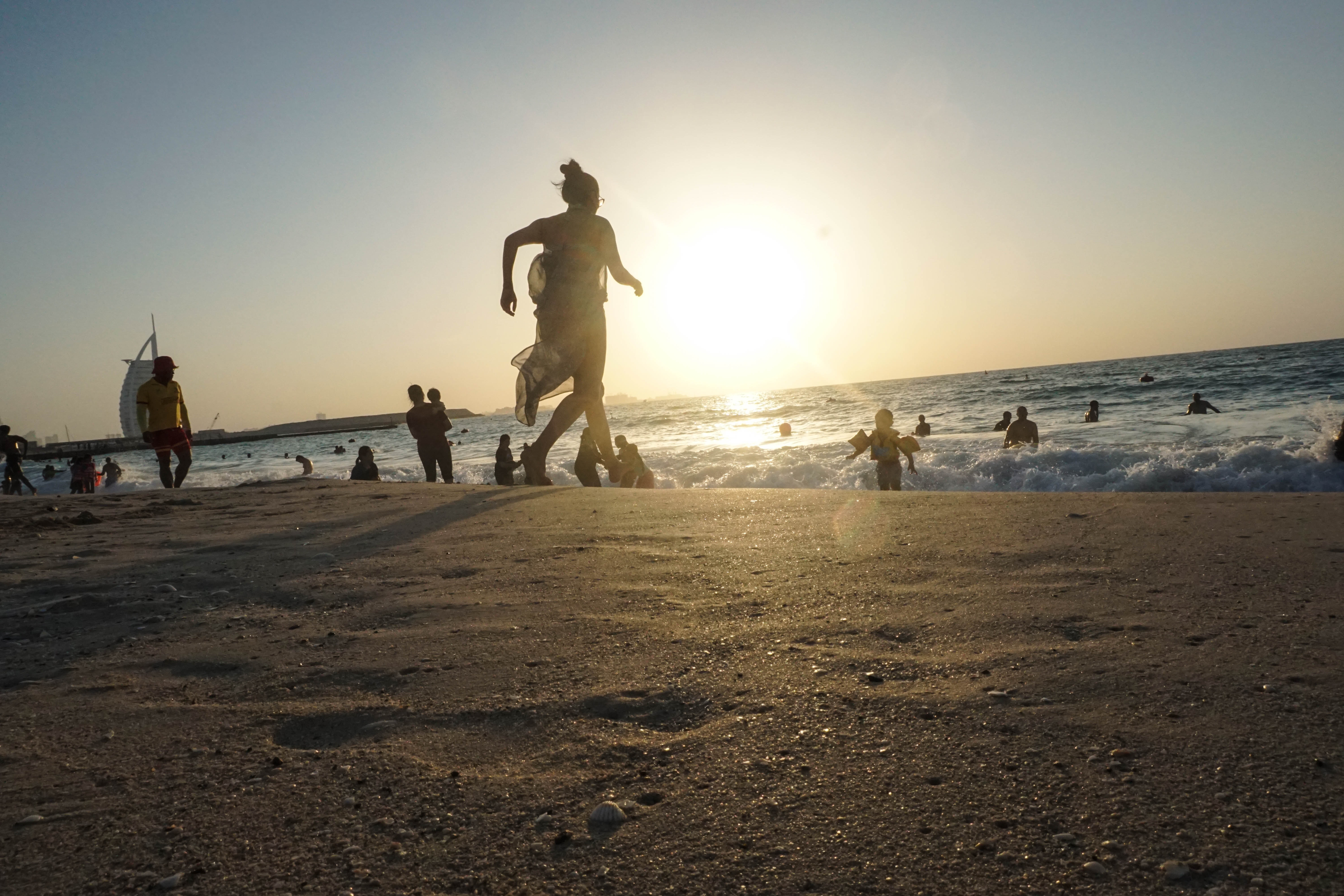 People At The Beach, Backlit, Sea, Sunset, Sun, HQ Photo