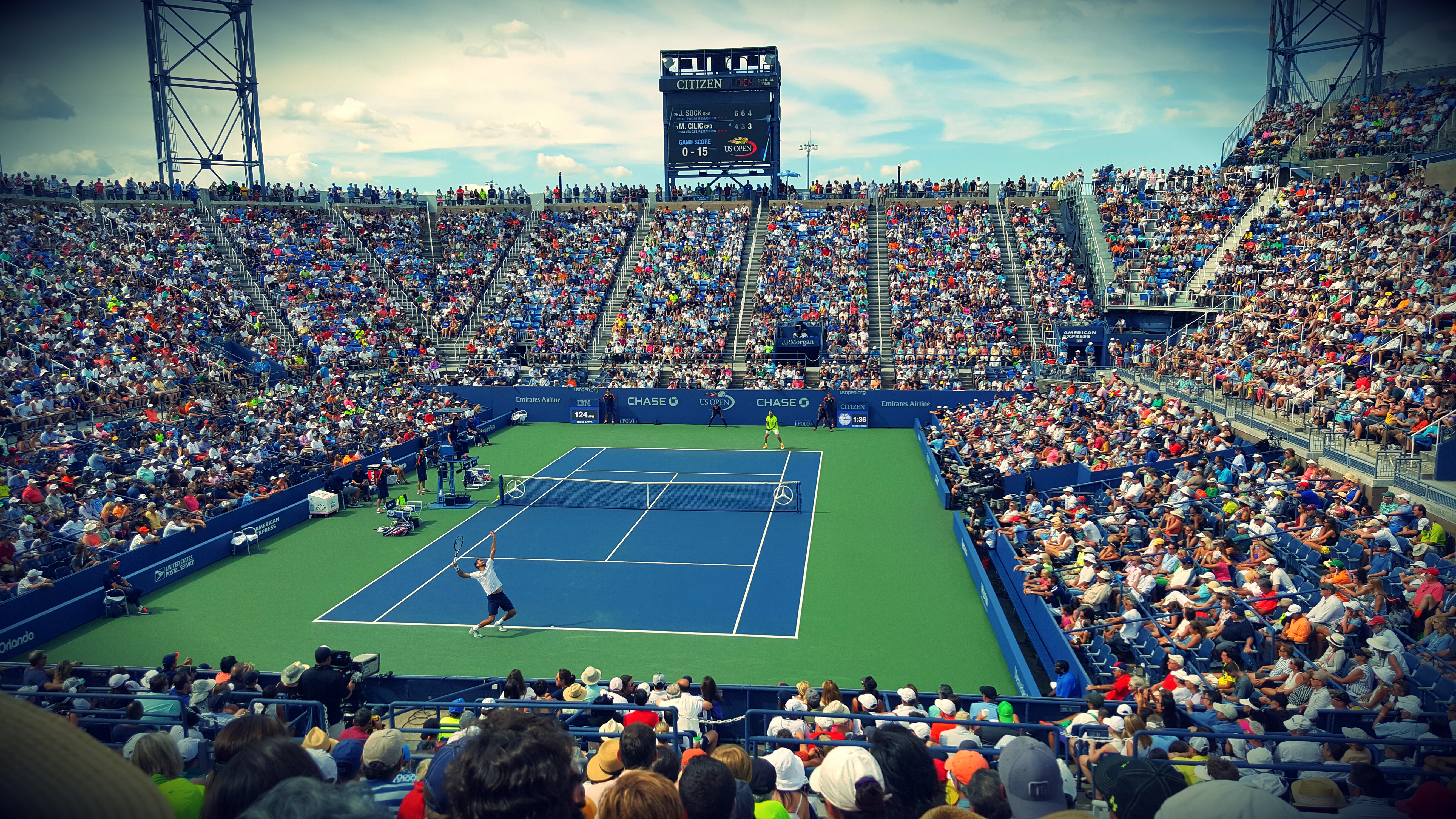 People Sitting on Bench Watching Tennis Event on Field during Daytime, Athletes, Tennis court, Tennis, Stadium, HQ Photo