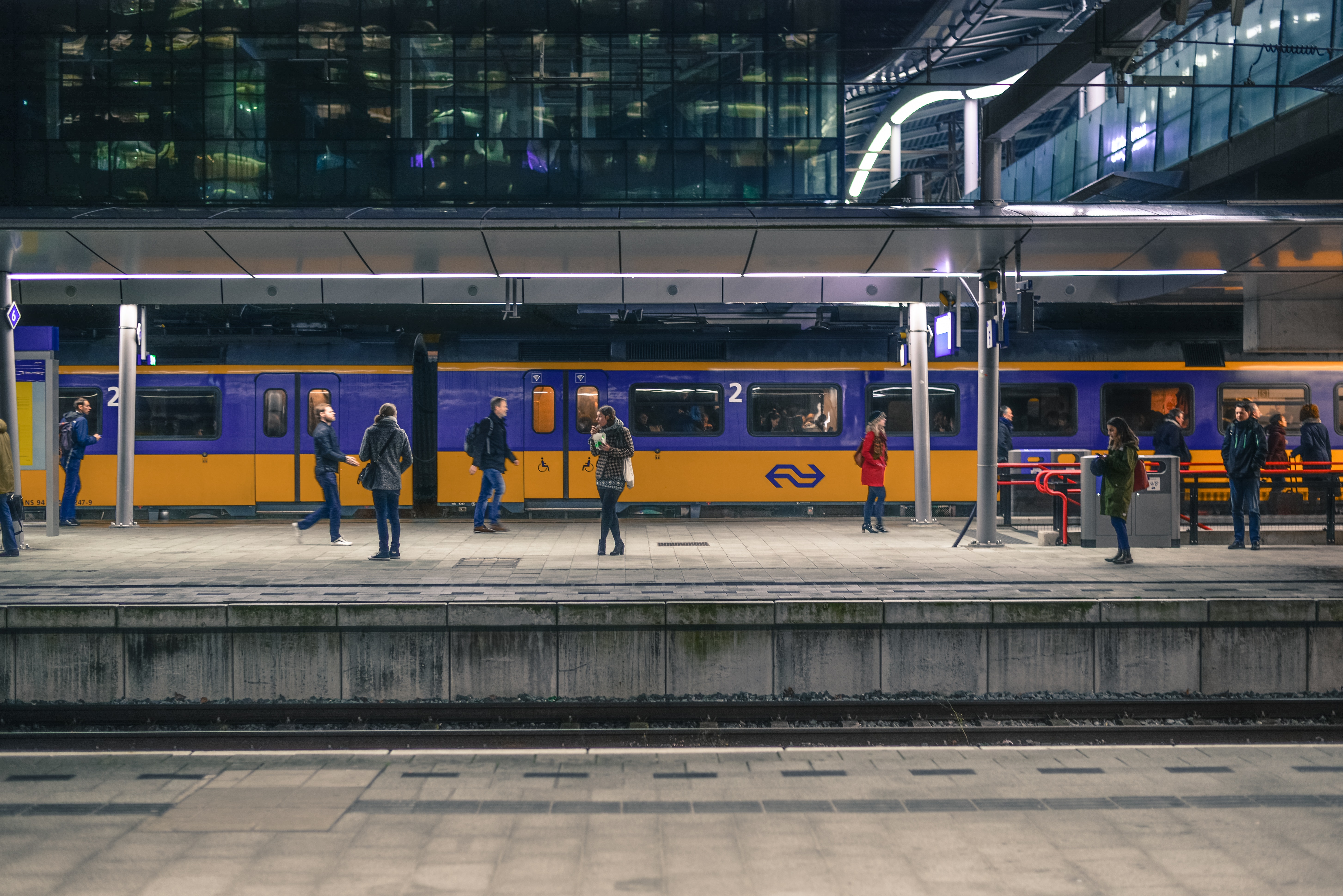 People Standing Near Train Under Shed, Building, Tracks, Railway station, Reflections, HQ Photo