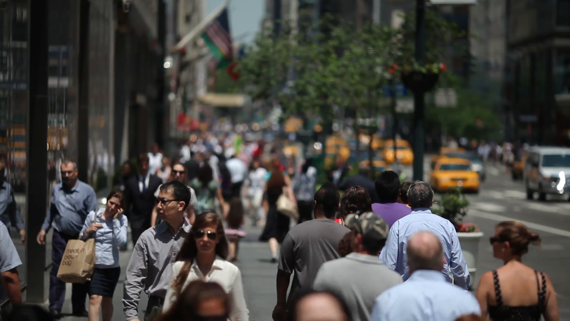 Crowd of people walking on the street in New York City sidewalk 24p ...