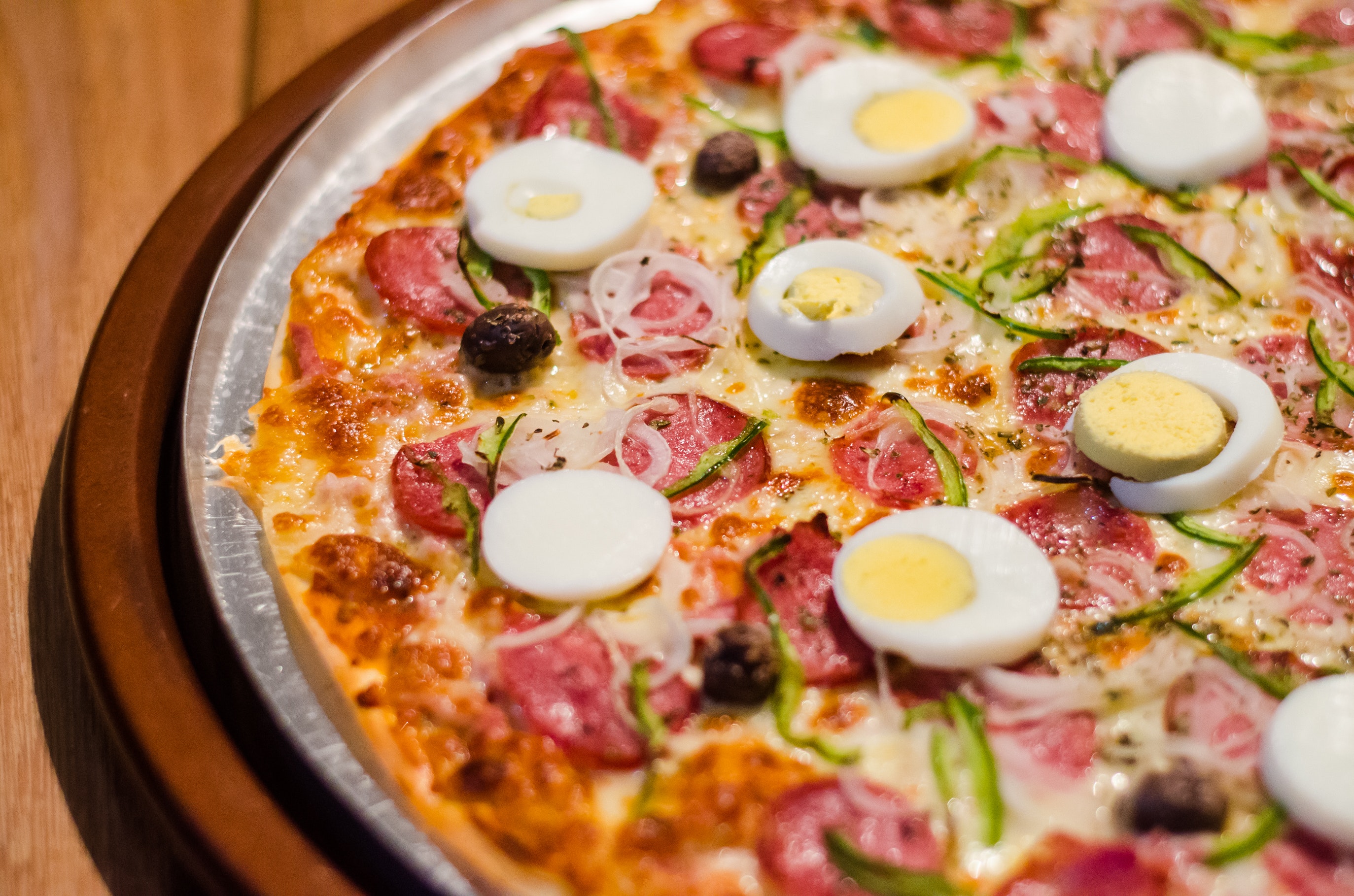 Pepperoni Pizza With Eggs, Cheese, Mozzarella, Vegetable, Tomato, HQ Photo