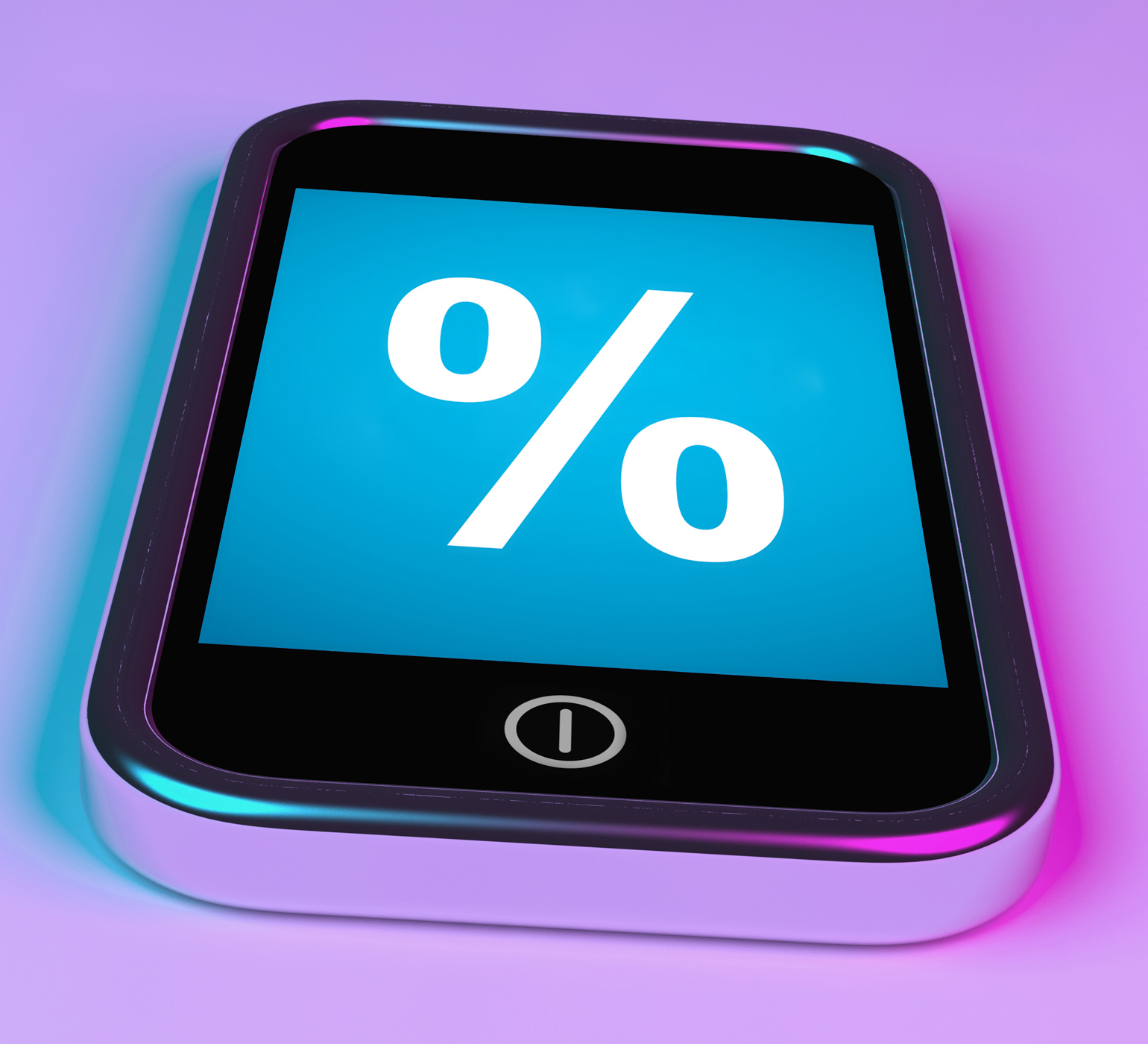 Percent sign on phone shows percentage discount or investment photo