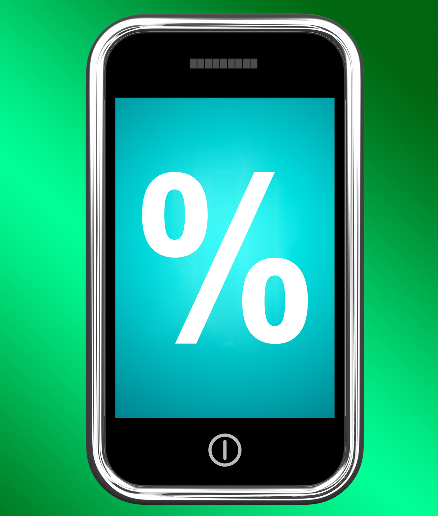 Percent sign on phone shows percentage discount or investment photo