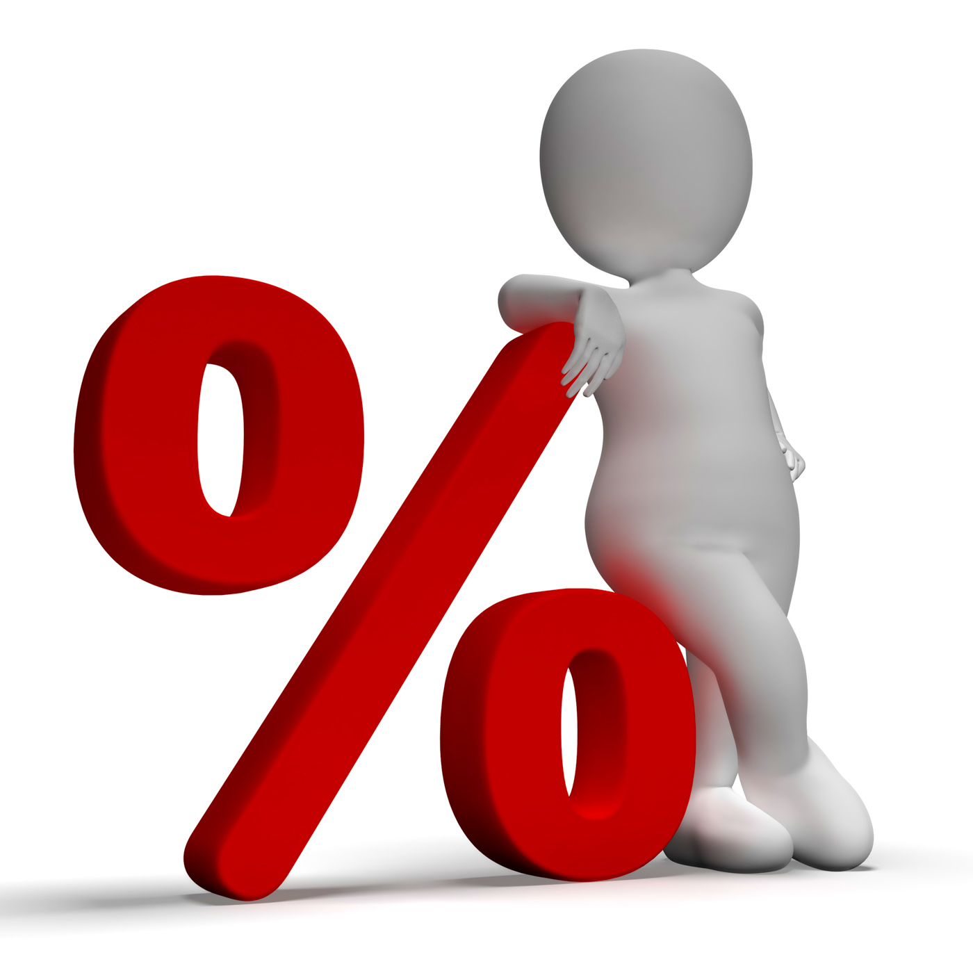 Percent sign with 3d man shows percentage or discount photo