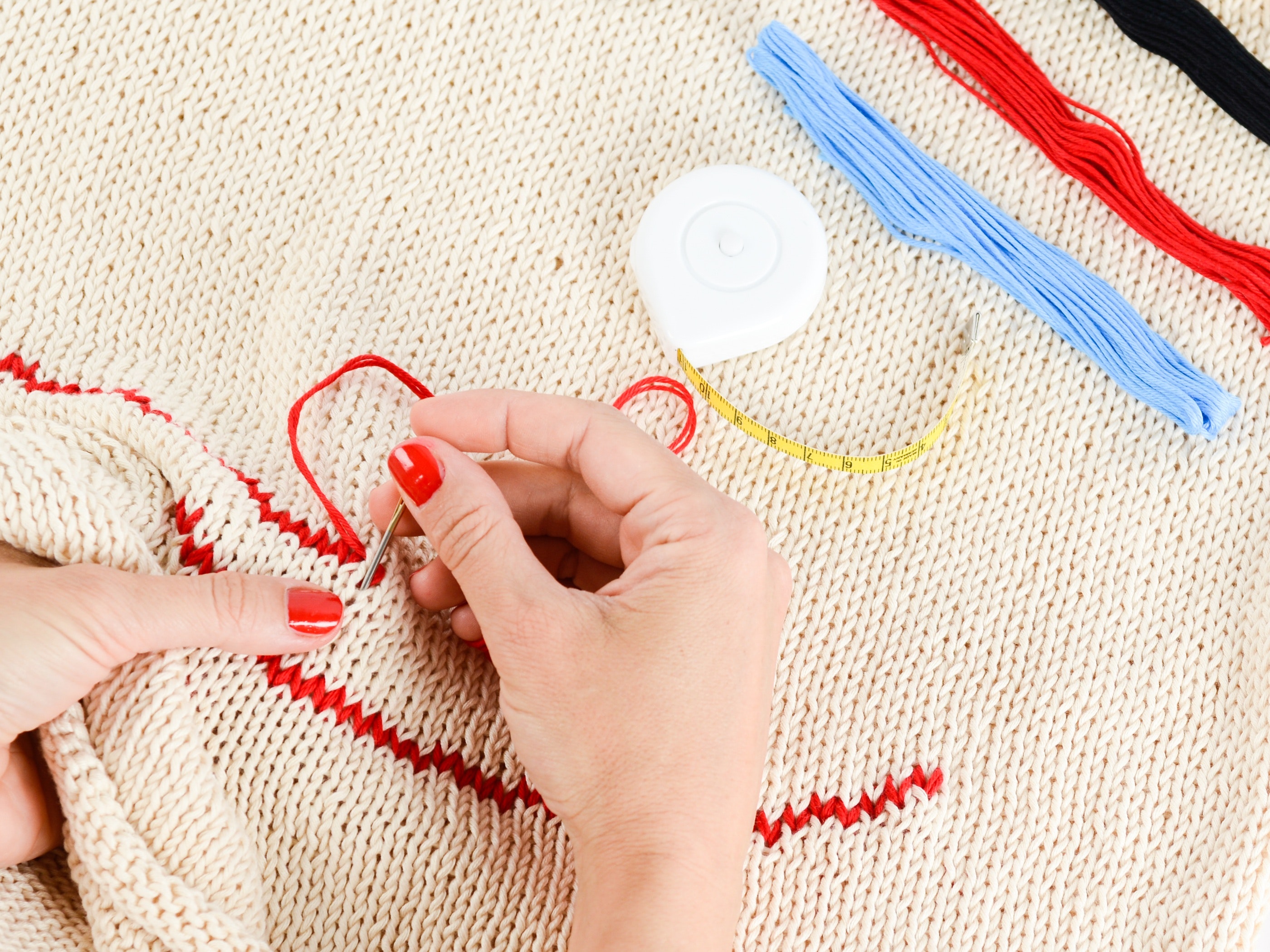 Person Embroidering a Beige Textile, Art, Arts and crafts, Colorful, Colourful, HQ Photo
