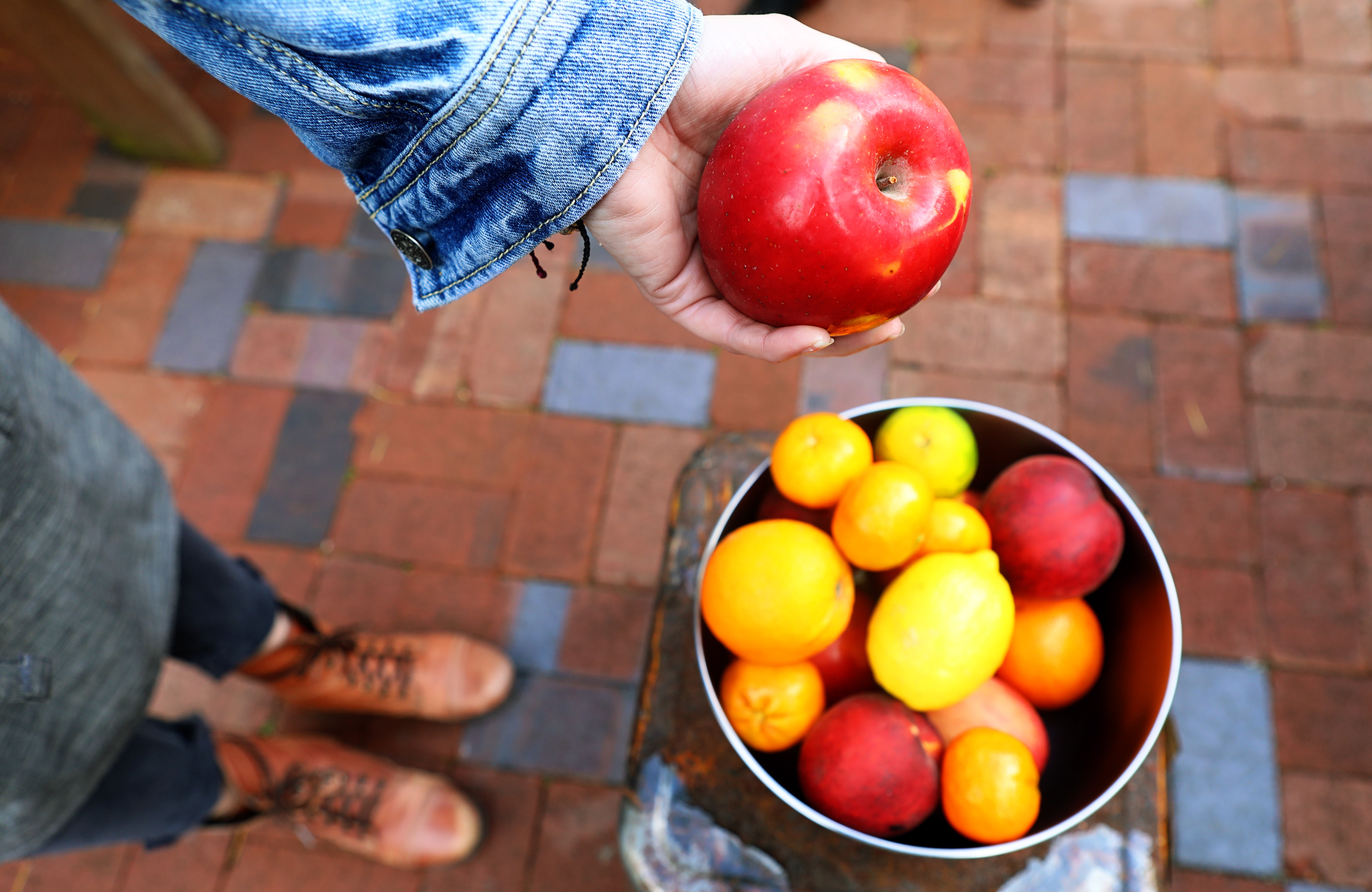 Person holding apple fruit photo