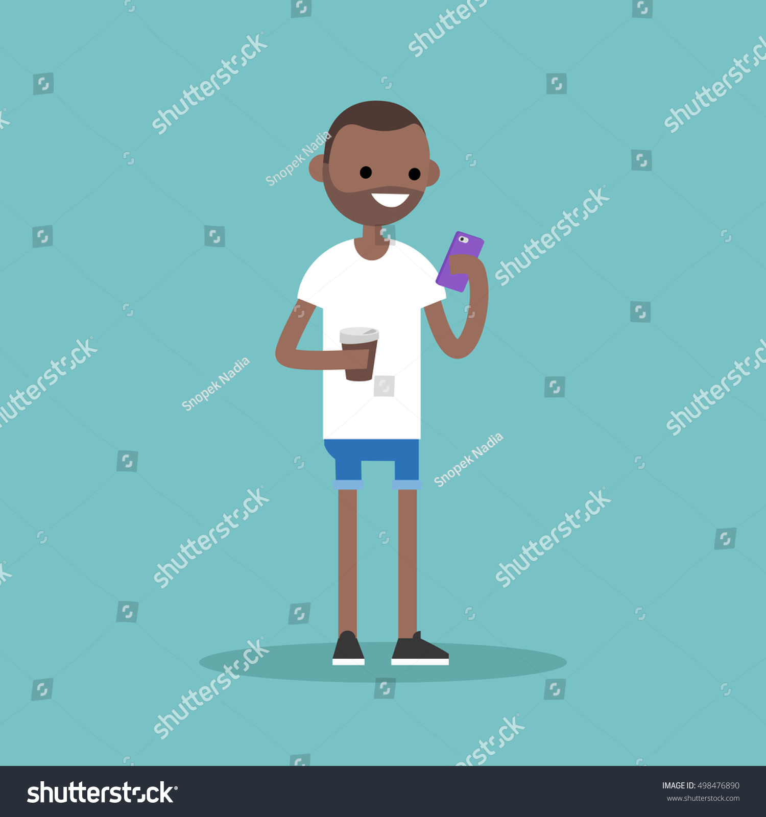 Young Black Man Texting On His Stock Vector 498476890 - Shutterstock