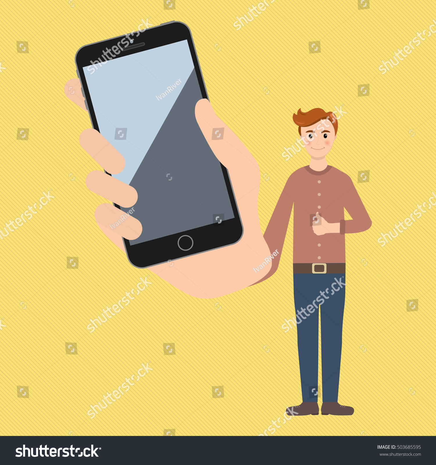 Handsome Man Holding Smart Phone Showing Stock Vector 503685595 ...