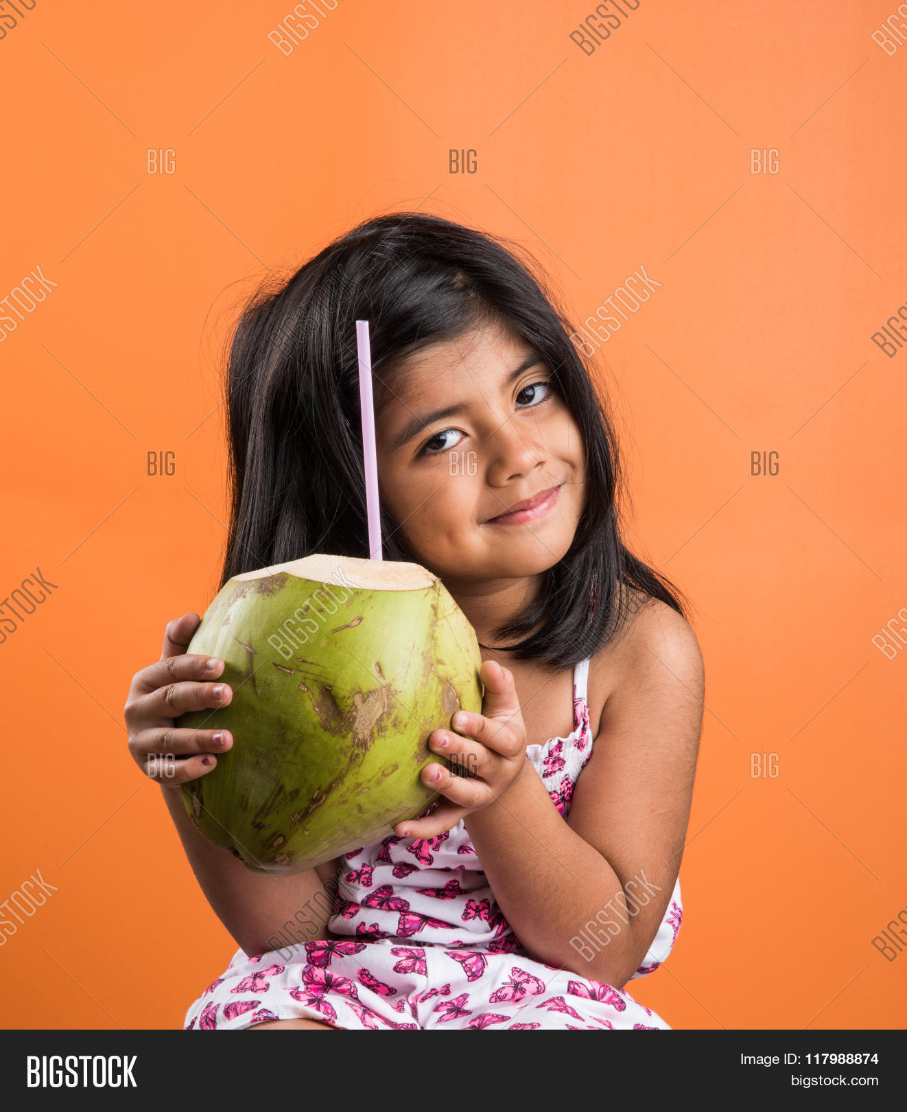 Indian Small Girl Drinking Coconut Image & Photo | Bigstock