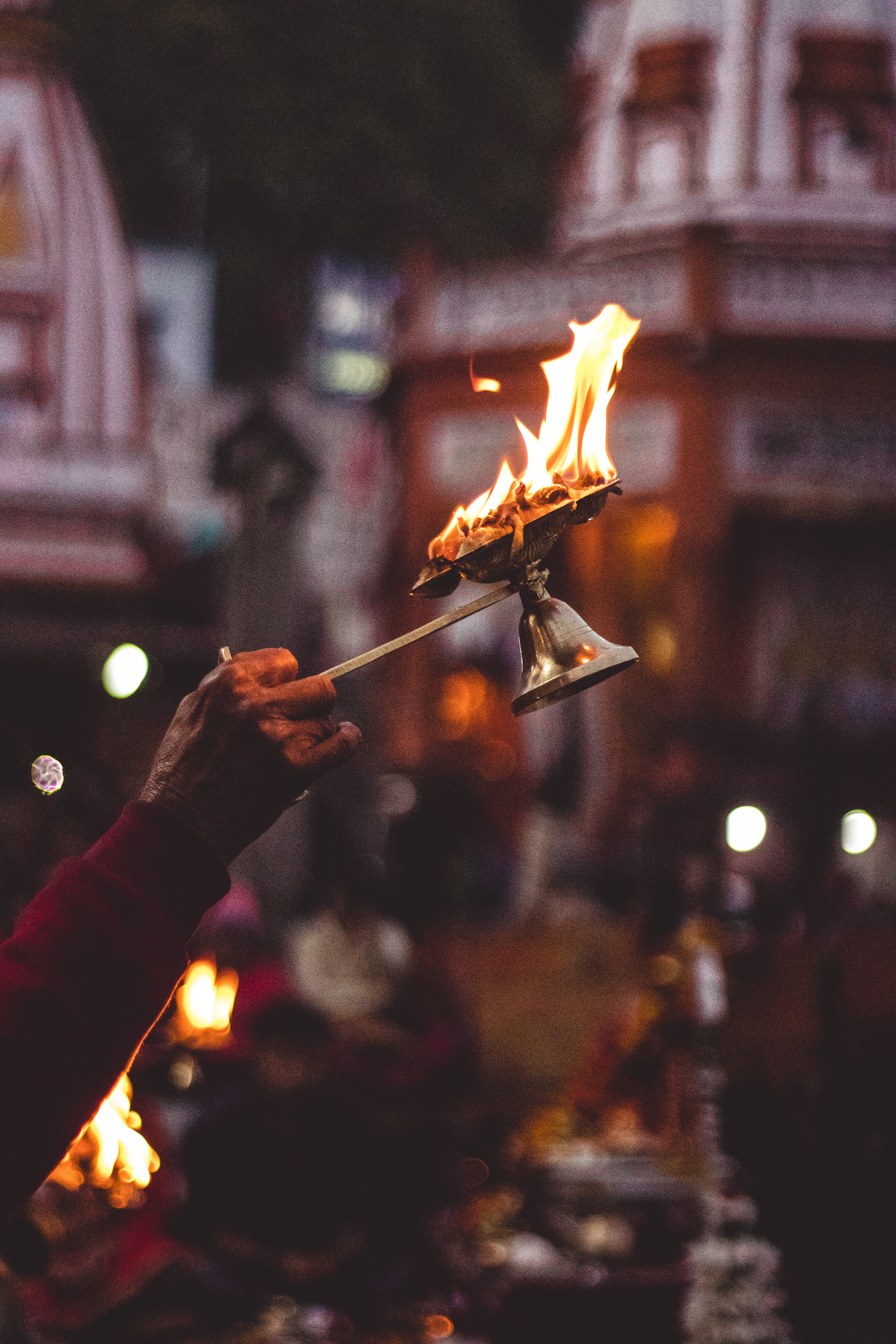 Person Holding Lamp With Flame, Blurred background, Burning, Burnt, Celebration, HQ Photo
