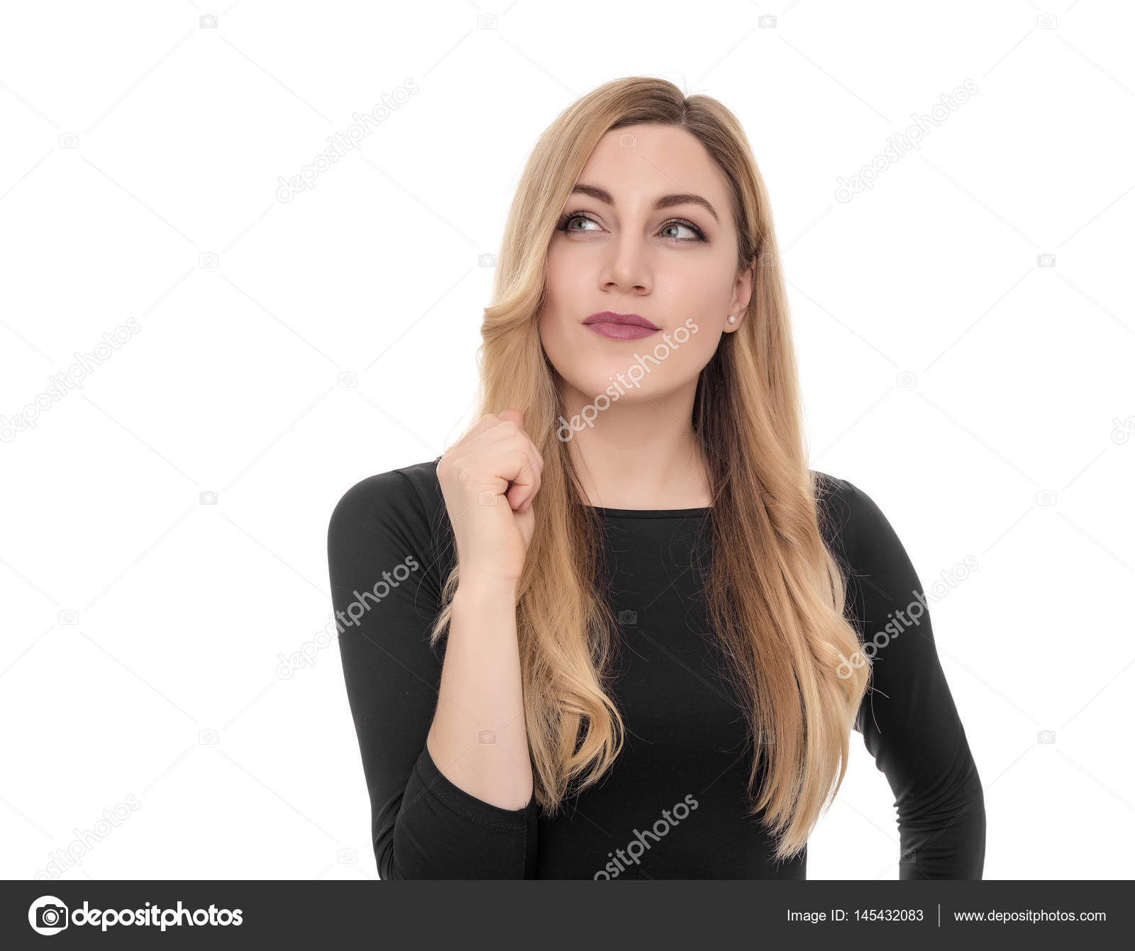 Blonde young woman looking sideways in excitement. — Stock Photo ...