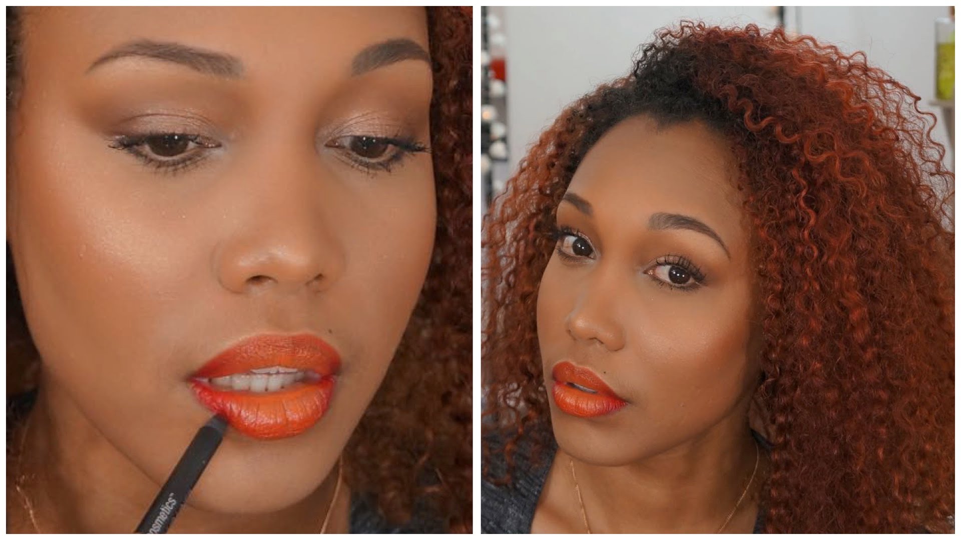 Glowy makeup & red/orange ombre lips - YouTube