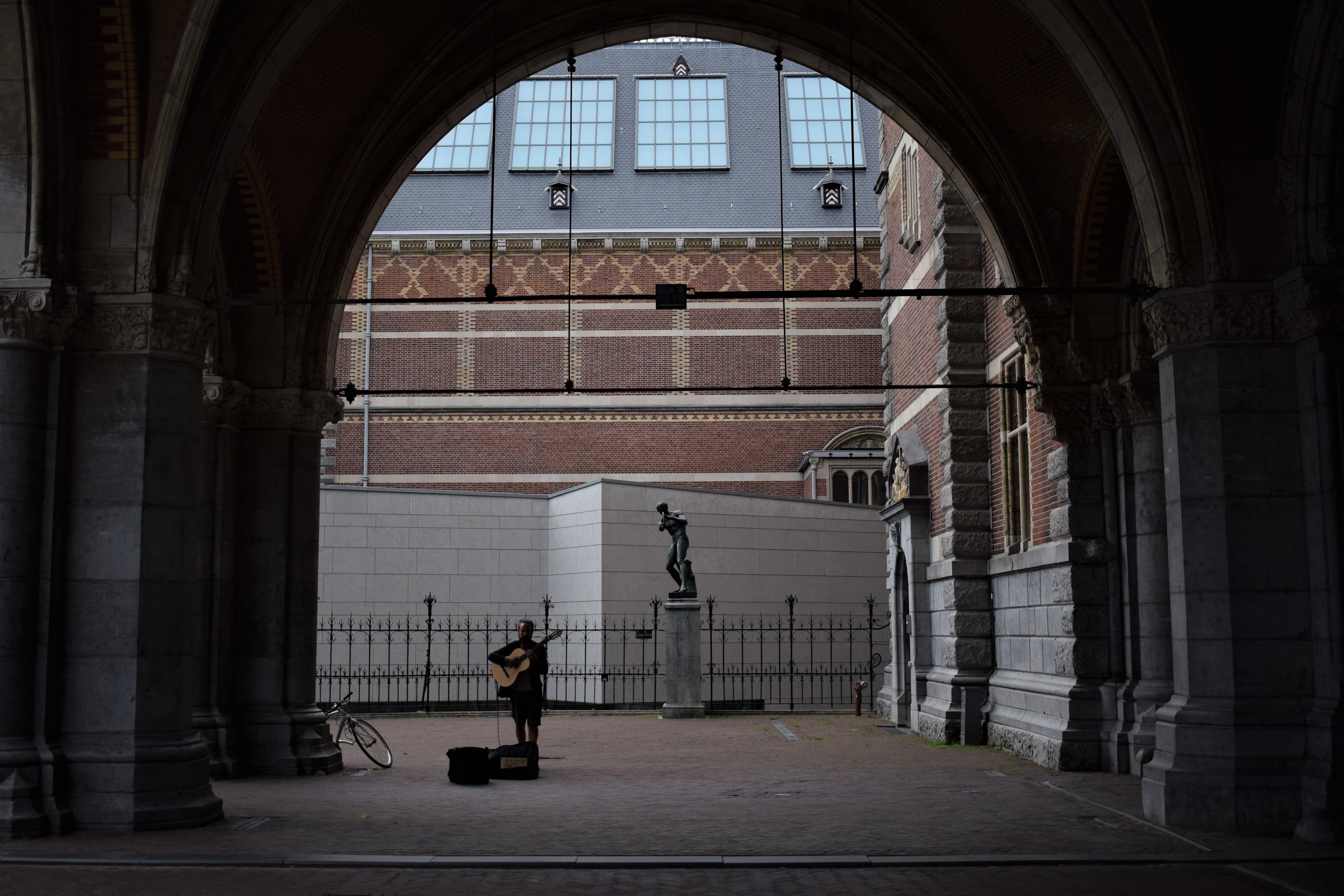 Person Playing Guitar on Street, Adult, Monument, Street, Stone, HQ Photo