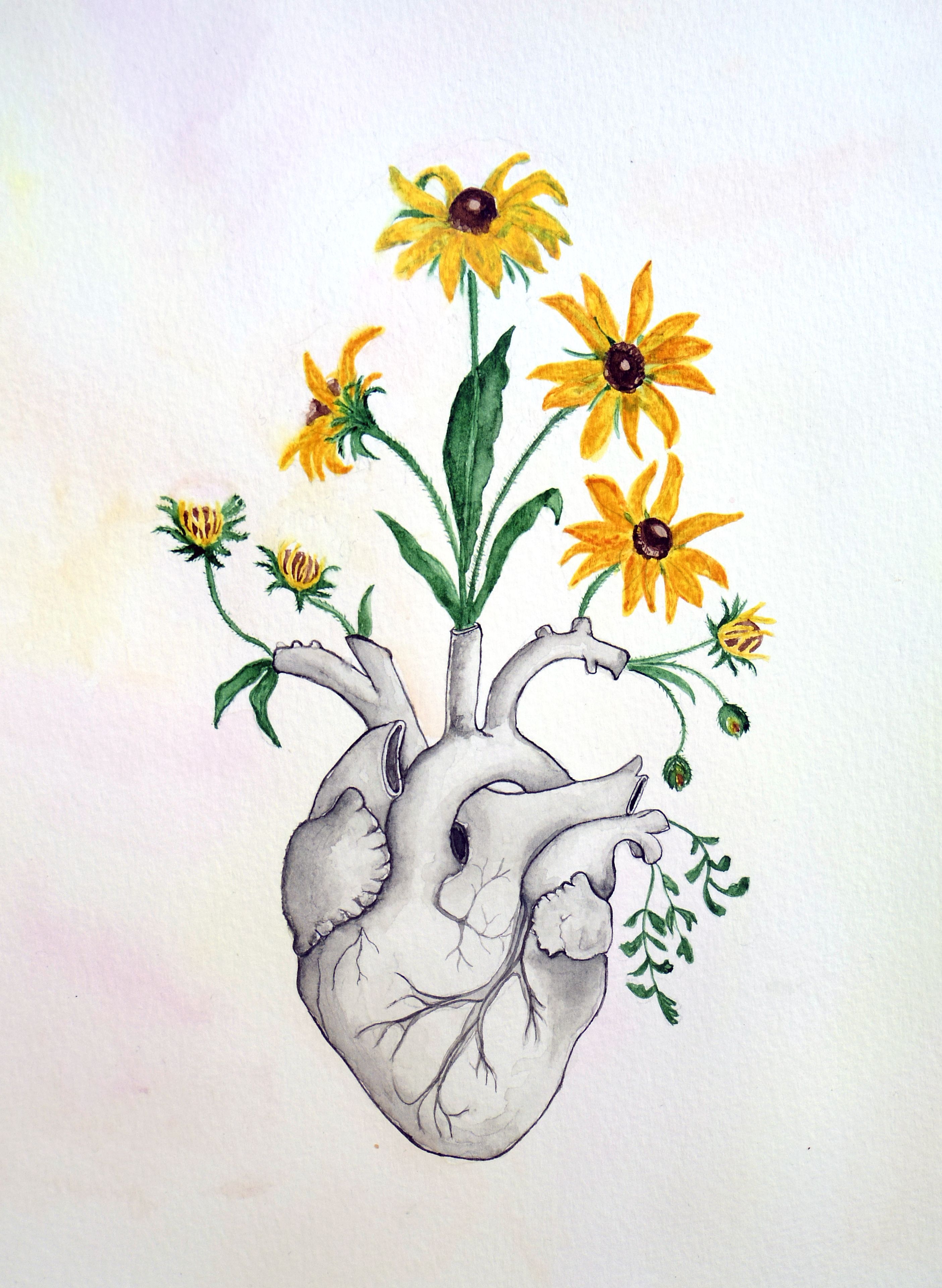 Floral Heart Anatomy Painting | Unique Love Gift | Watercolor Human ...