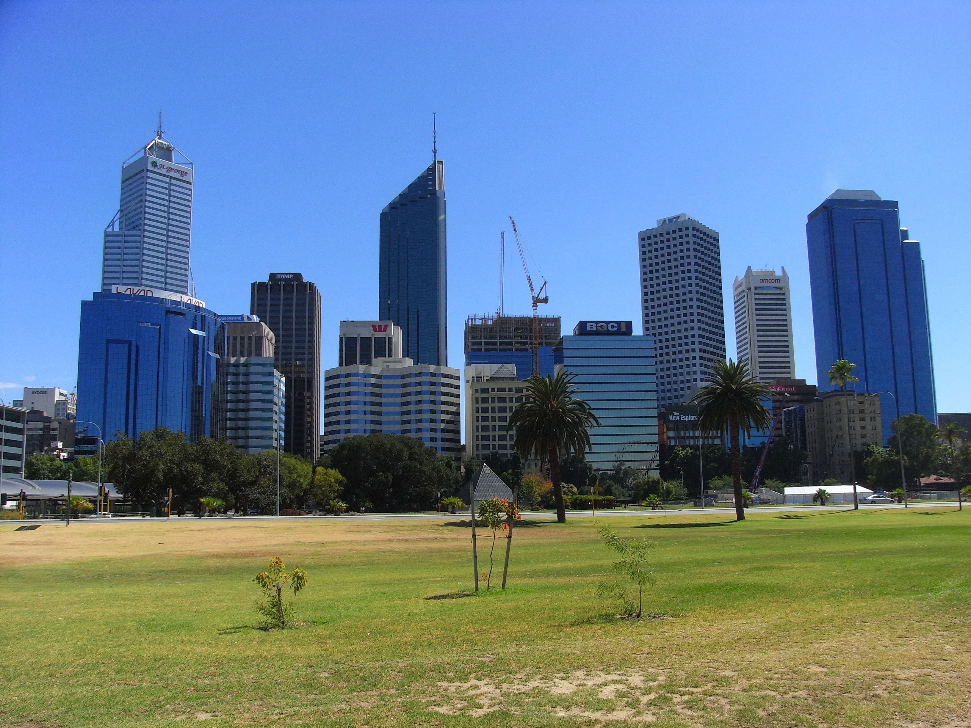 Perth skyline, Australia, Buildings, City, Grass, HQ Photo