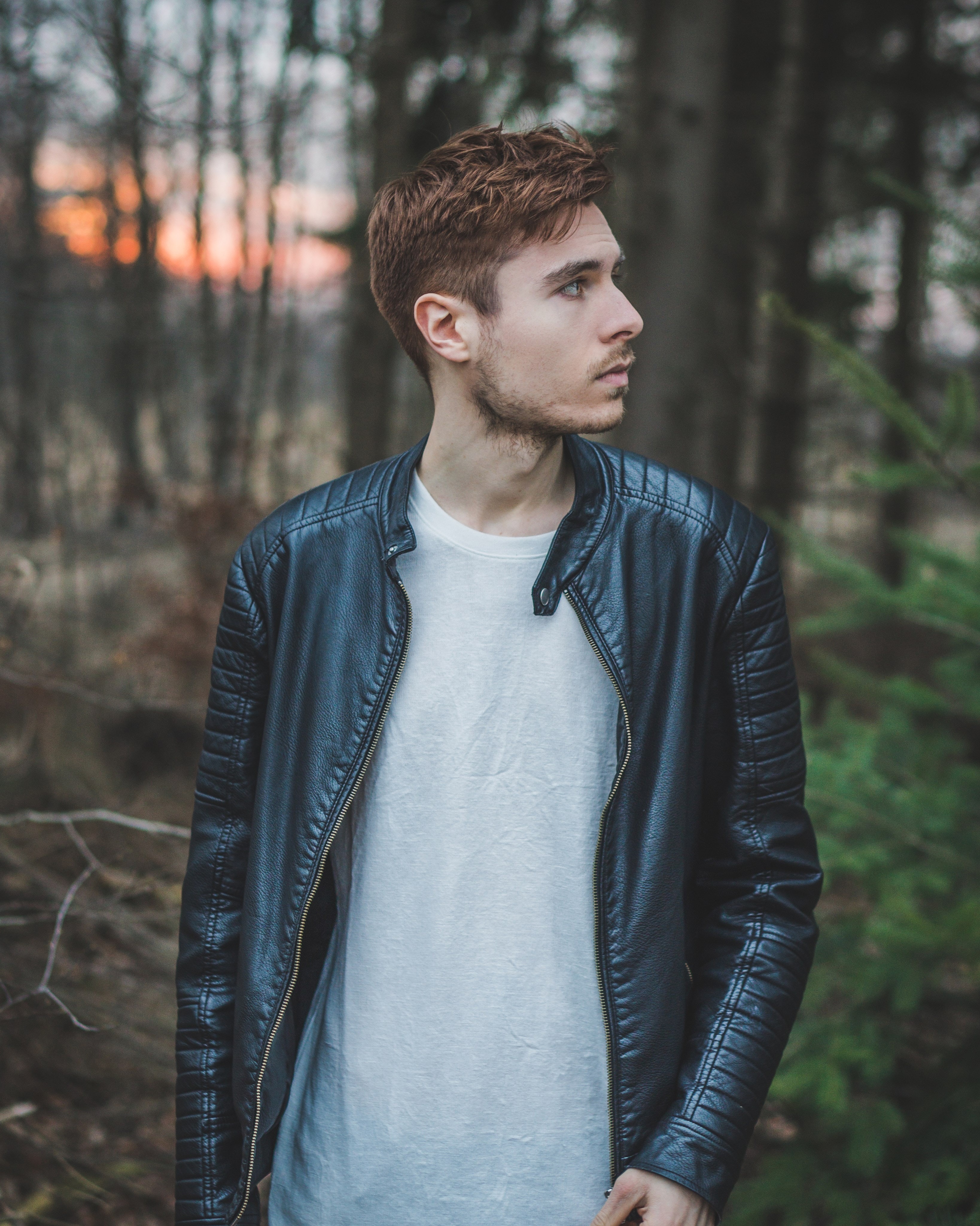Photo of a Man Wearing Black Leather Jacket, Adult, Outdoors, Woods, Wear, HQ Photo