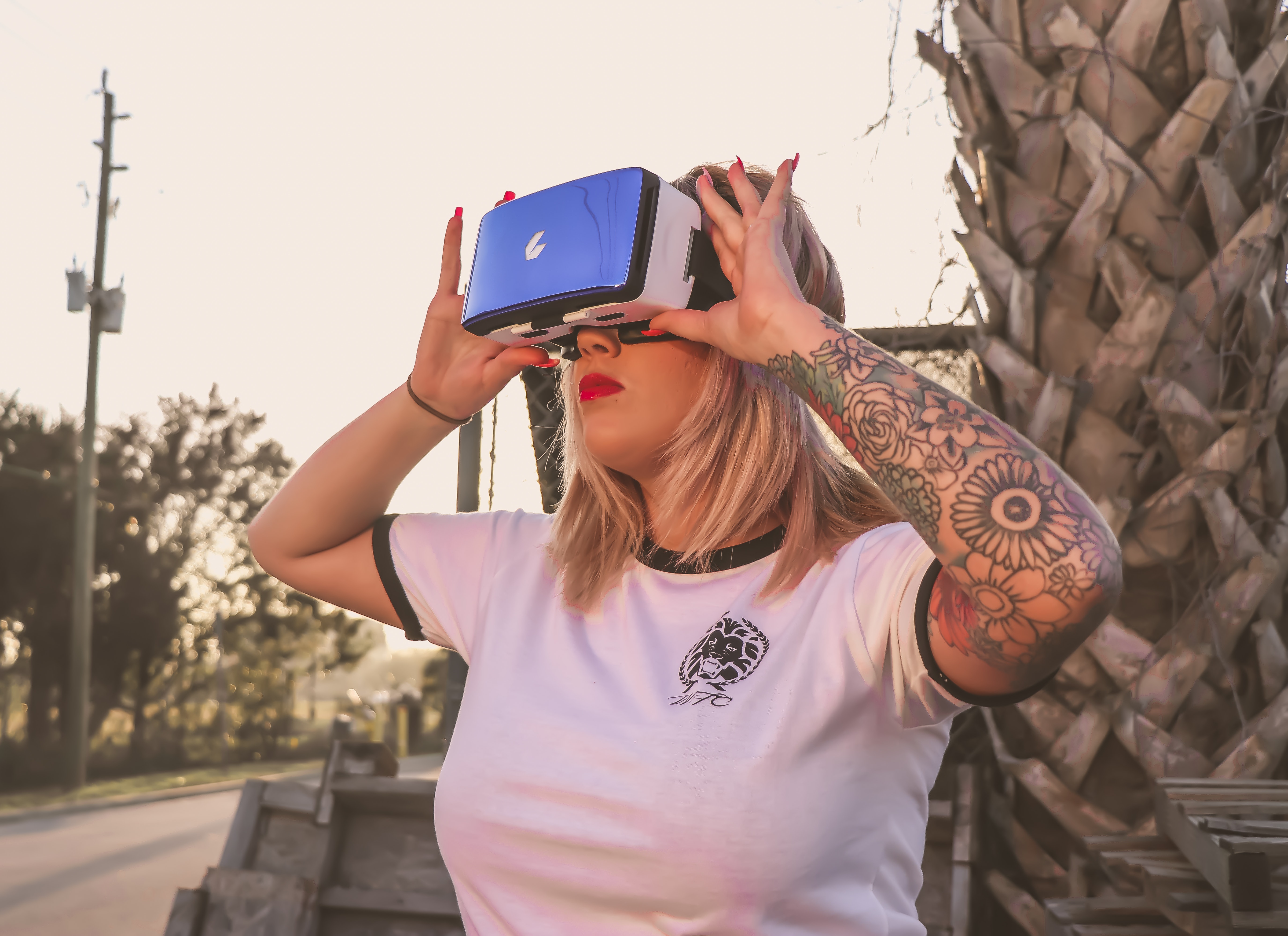 Photo of a woman using virtual reality glasses