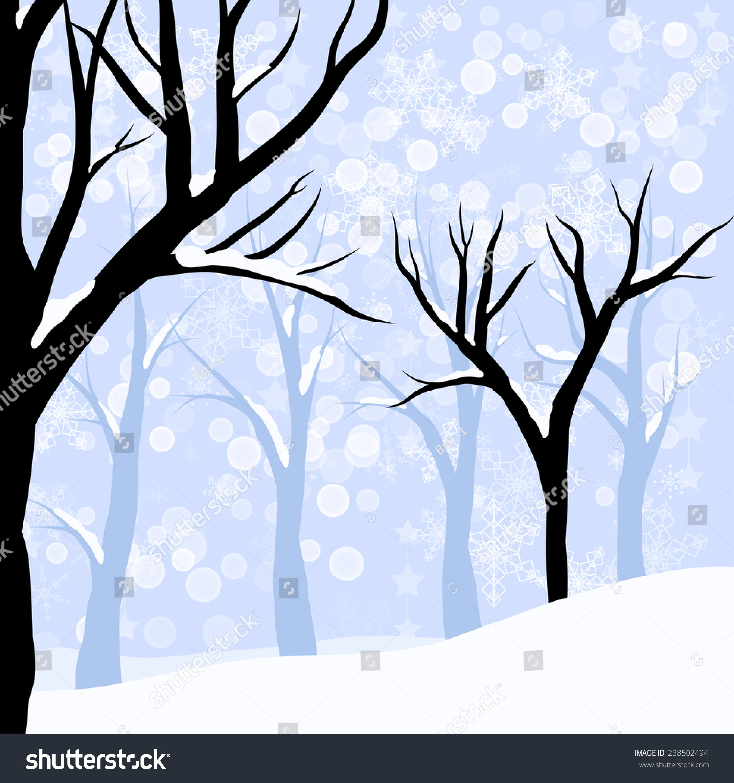 Vector Winter Forest Wood Bare Trees Stock Vector 238502494 ...